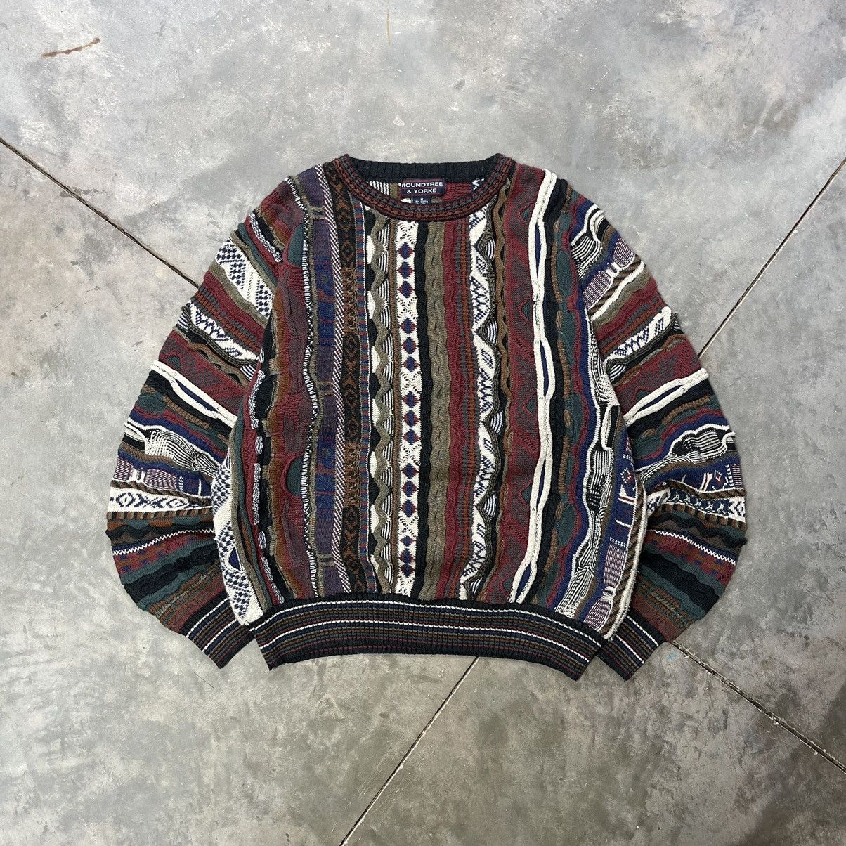 Vintage 90s online Roundtree & Yorke 3D Multicolor Knit Coogi Style Sweater Large