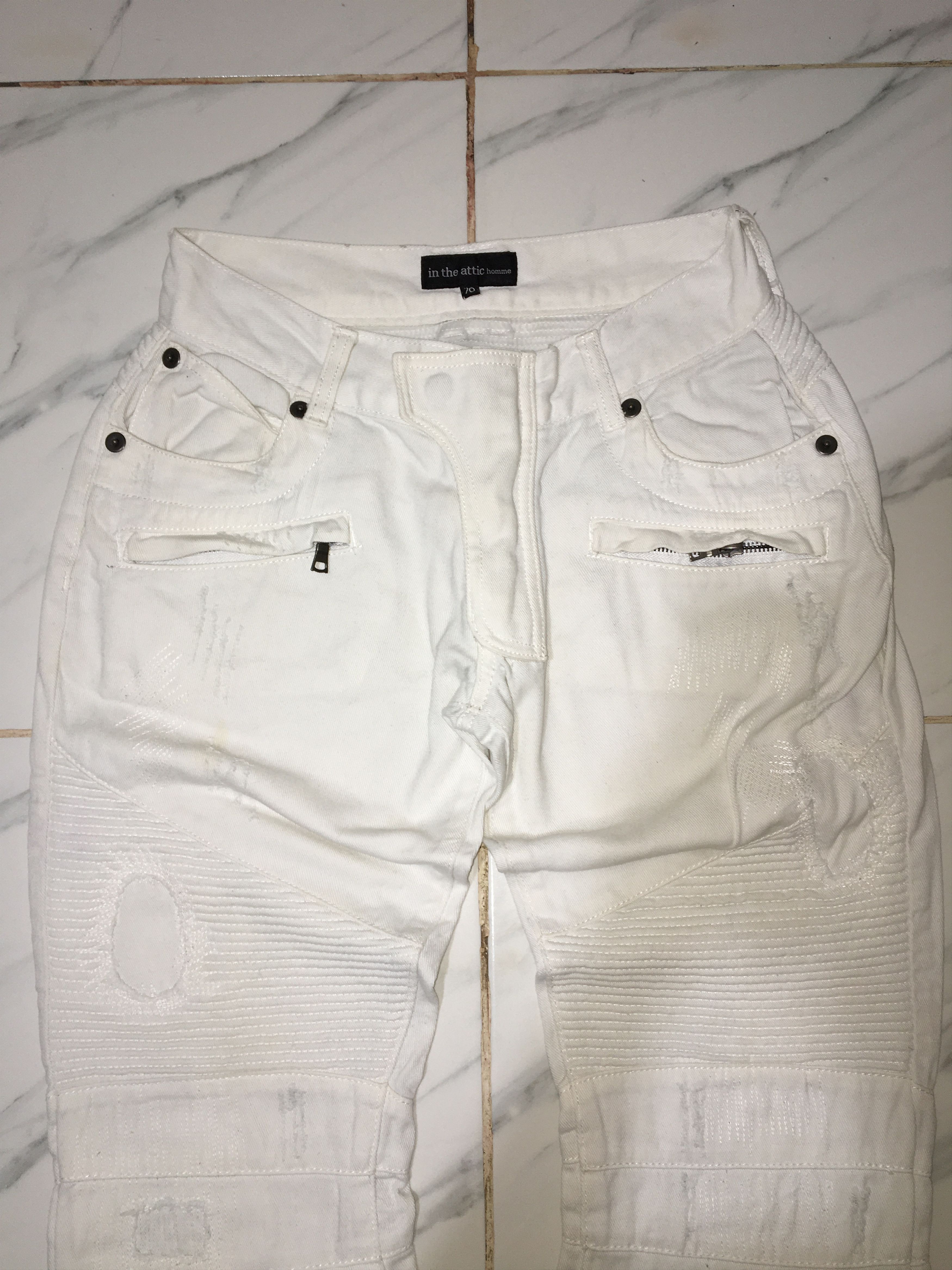 In The Attic In The Attic Biker White Denim Pants Size US 29 - 3 Thumbnail