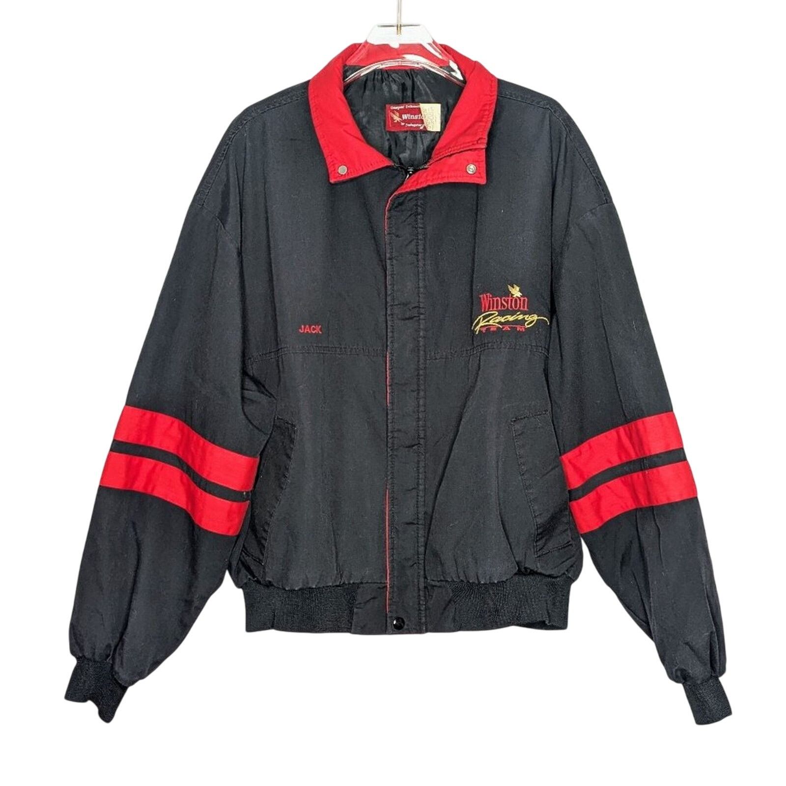 winston cigarette jacket Vintage Red Drag Racing Nylon Jacket, Size Large 28 28.5 XXL 55 20.5 Vintage VINTAGE Style Auto Winston