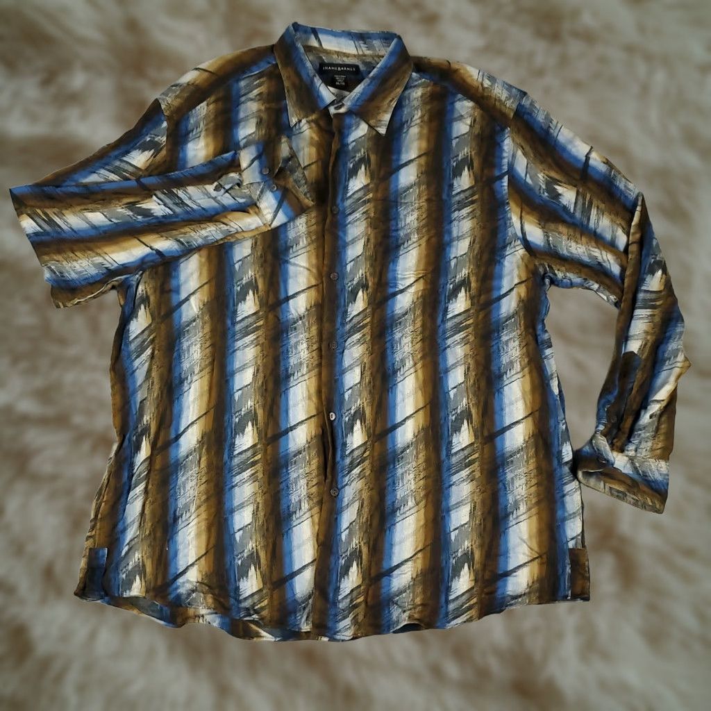 Vintage Jhane Barnes Shirt Mens 2XL Blue Brown Striped Button Up Long Sleeve Size US XXL / EU 58 / 5 - 1 Thumbnail