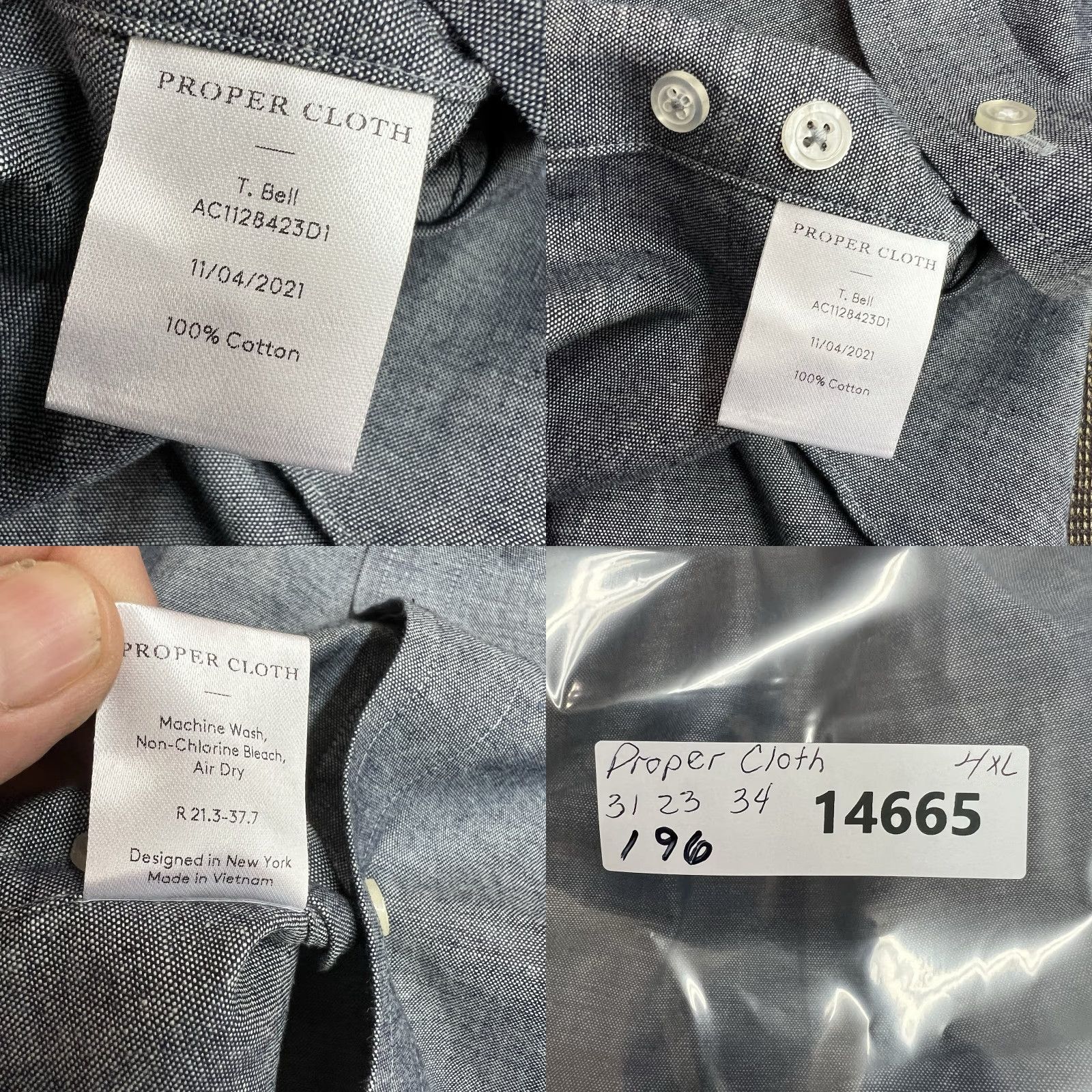 CLOT Cloth Proper Solid Woven Button-Down Shirt Men's 4XL Gray Cotton Solid Button-Up Regula r Fit Long Sleeve Casual Classic Designer Cowboy Dad Sportsman Size US XXL / EU 58 / 5 - 8 Thumbnail