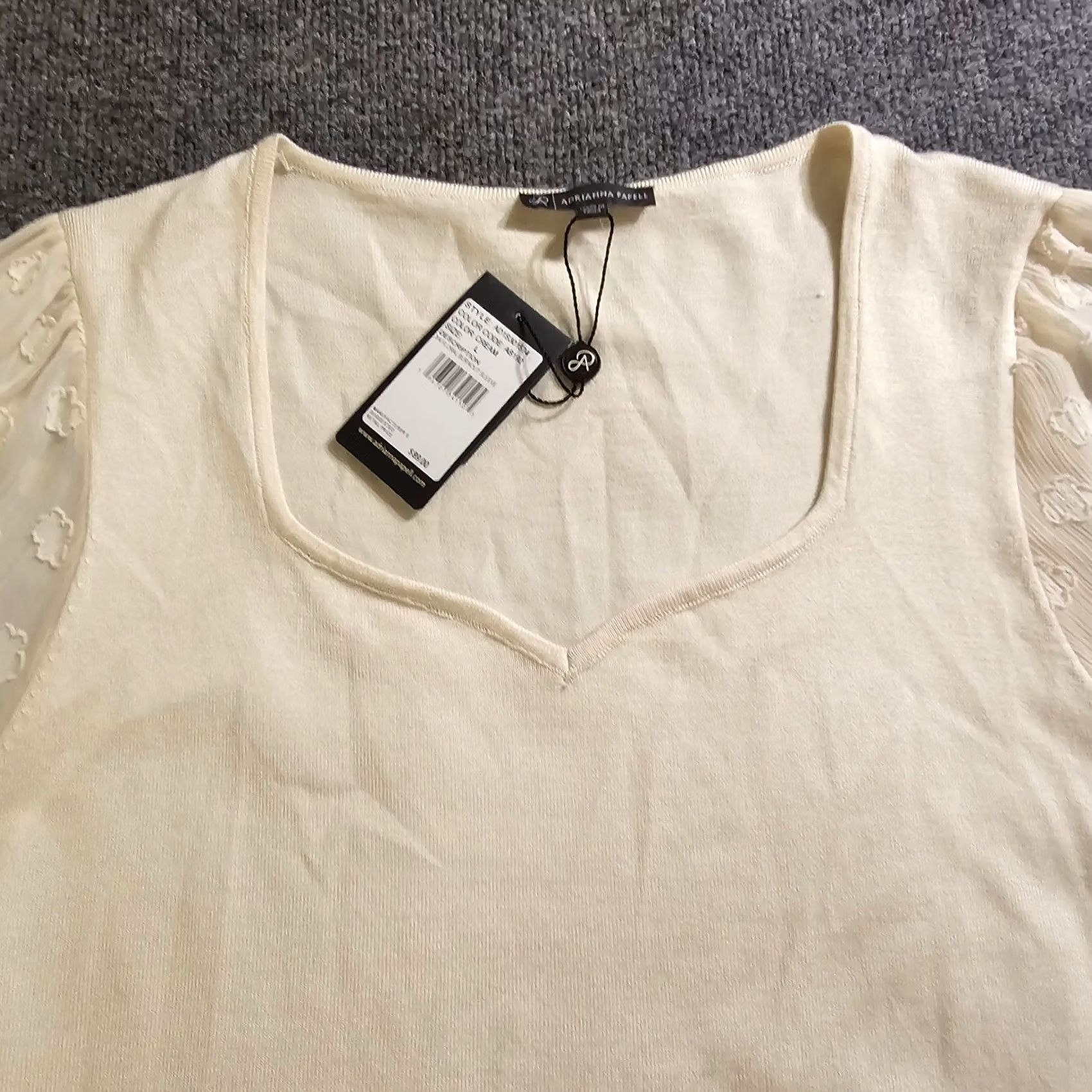 Adrianna Papell Adrianna Papell Sweater Top Womens Large White Sheer Sleeve Round Neck Career Size L / US 10 / IT 46 - 2 Thumbnail
