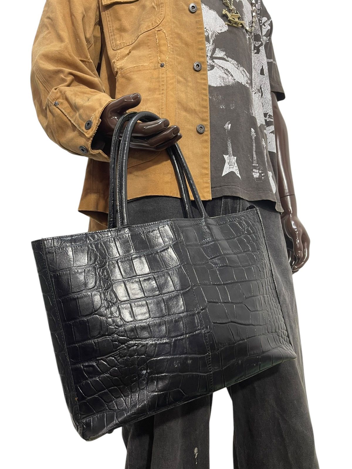 Genuine Leather Crocodile Embossed Vtg Unknown Japan Shoulder Bag 1🟩9 Size ONE SIZE - 5 Thumbnail