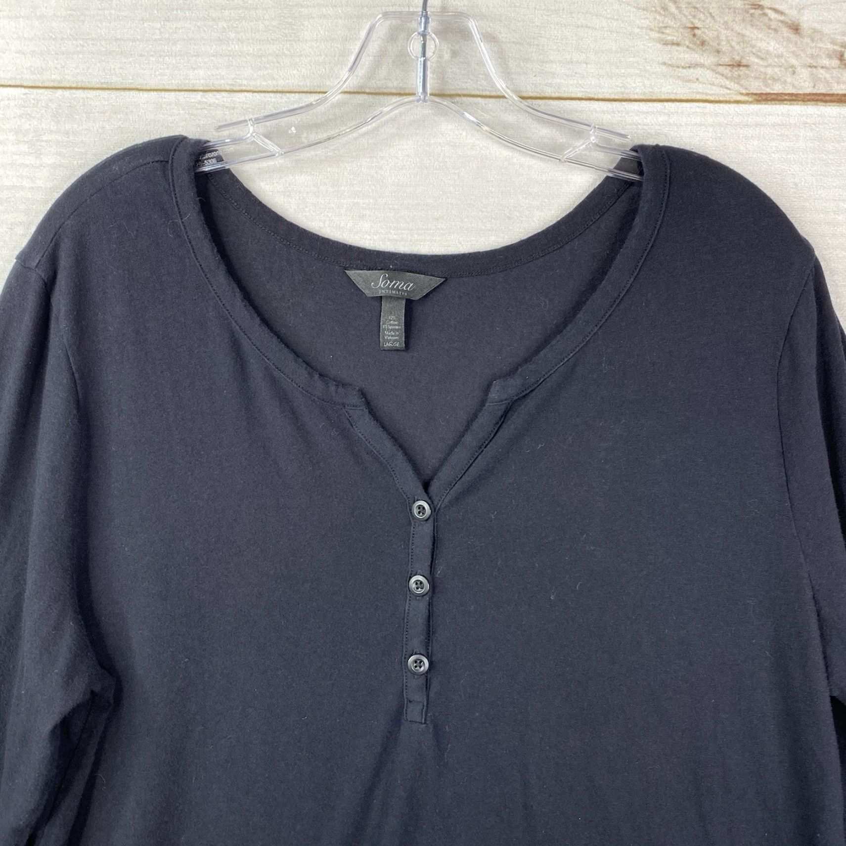 Vintage Soma Sleepshirt L Black Butterflies Cotton Pajamas Night Gown 3/4 Sleeve V-Neck Button Pullover Knit Women's Regular Size L / US 10 / IT 46 - 3 Thumbnail