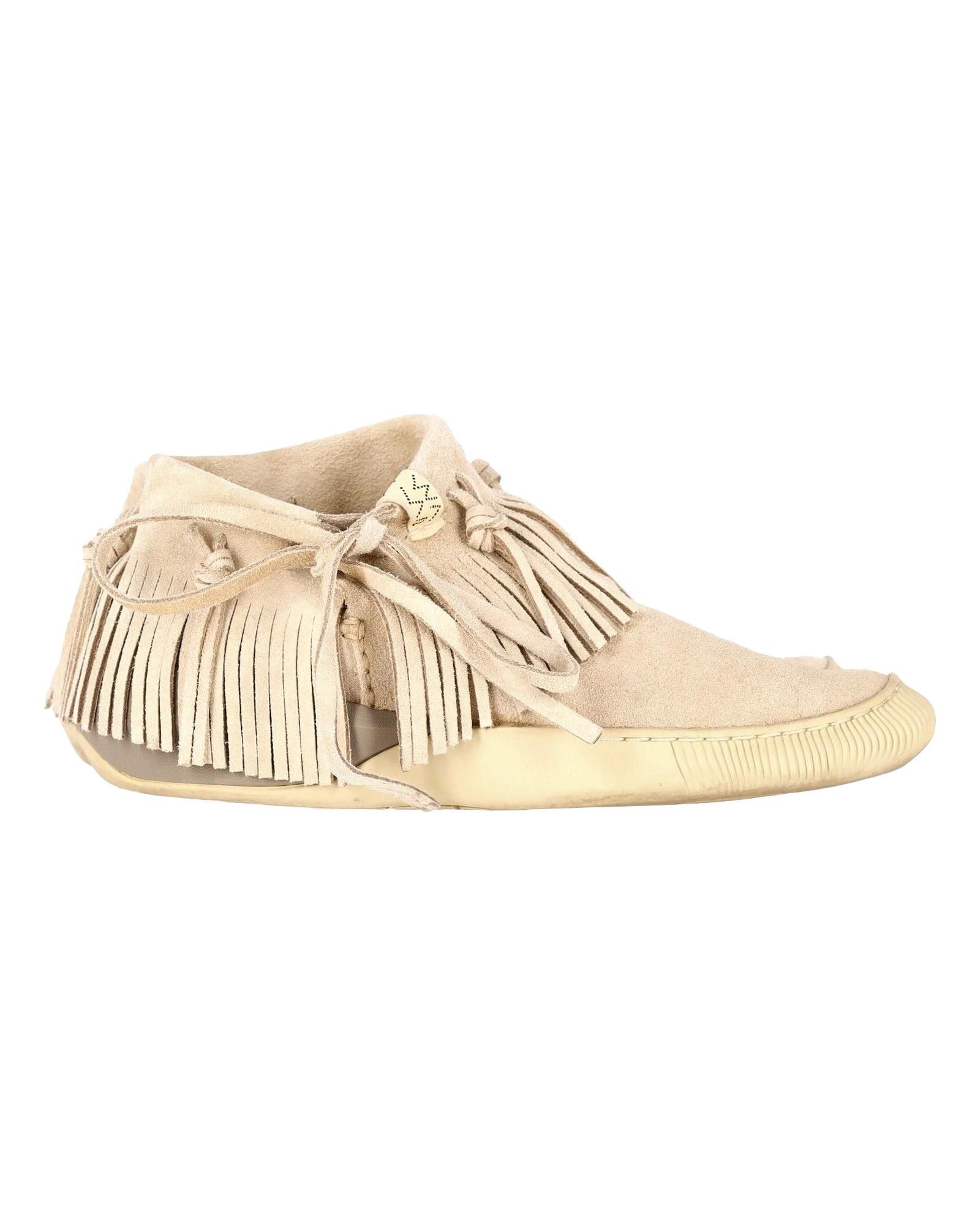 image of Visvim Beige Suede Fringed Sneakers With Bohemian Flair, Men's (Size 9)