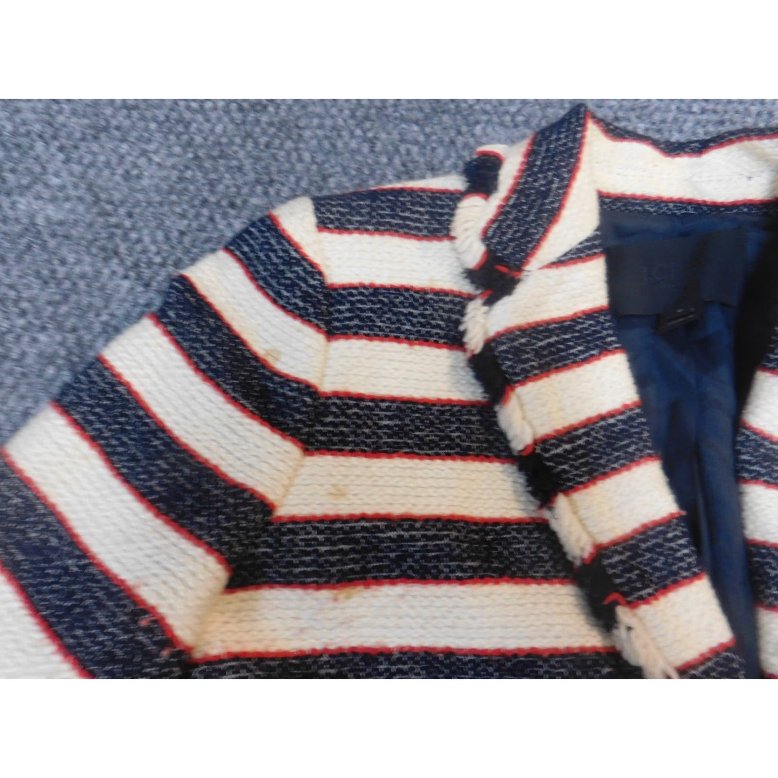 J.Crew J.CREW Blazer Womens 0 Blue Beige Striped Knit Cotton Mid-Length Button - Classic Casual Fall Winter Mens Womens Girls Size XS / US 0-2 / IT 36-38 - 4 Thumbnail