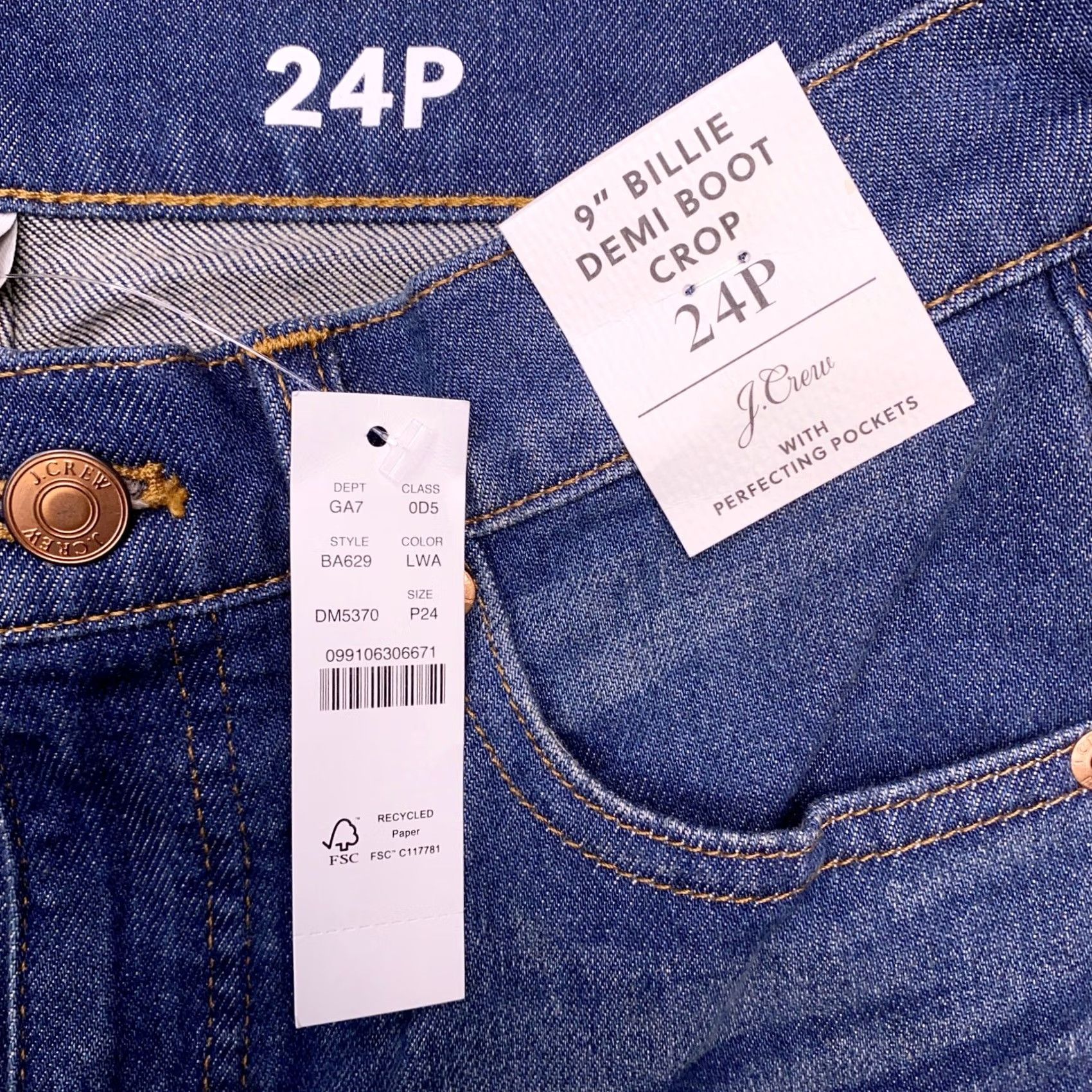 J.Crew VINTAGE J.CREW Billie Cropped Jeans Womens 24 Petite Blue Denim 5-Pocket Modern Slim Fit 22.5 Inseam Regular 24P NWT Size 42" / US 20 - 5 Thumbnail