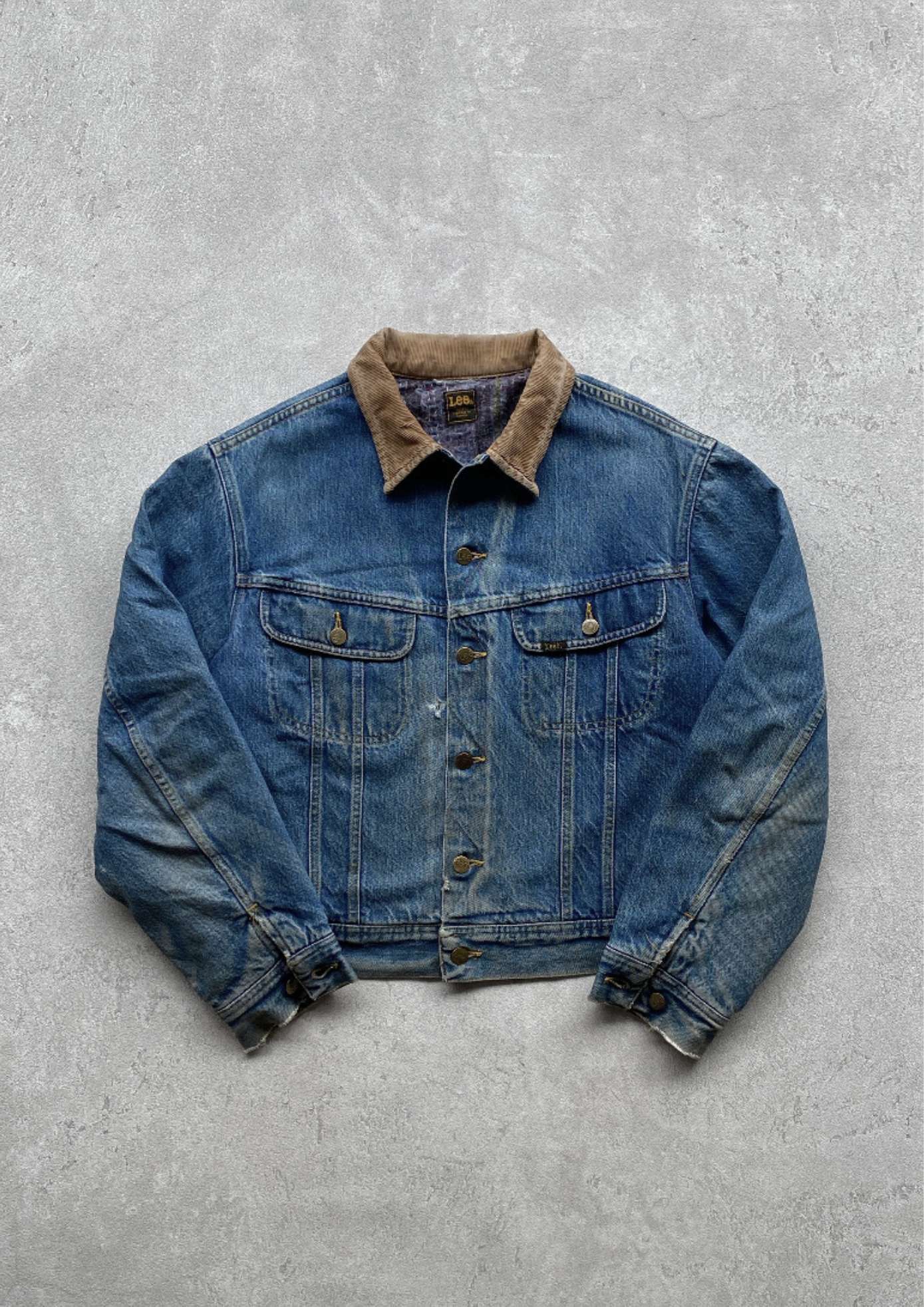 image of Vintage 1970's Lee Blanket Lined Jacket Corduroy Collar in Denim, Men's (Size Large)