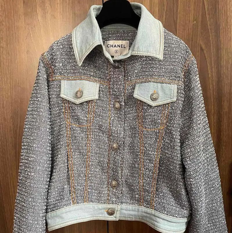 Chanel Chanel Gray Cotton Blend Women's Jacket 0089 Size S / US 4 / IT 40 - 1 Thumbnail