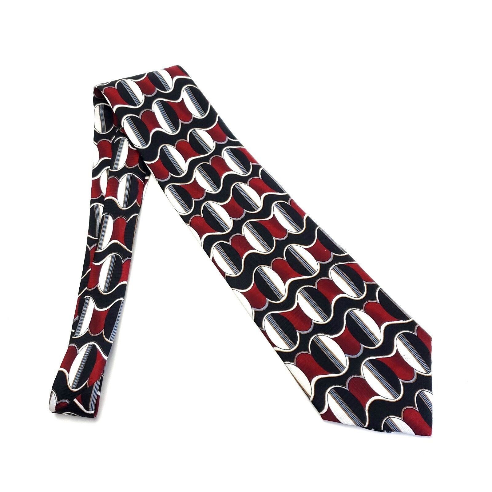 Towncraft Towncraft Red Black Geometric Abstract Print Short Silk Tie Size ONE SIZE - 6 Thumbnail