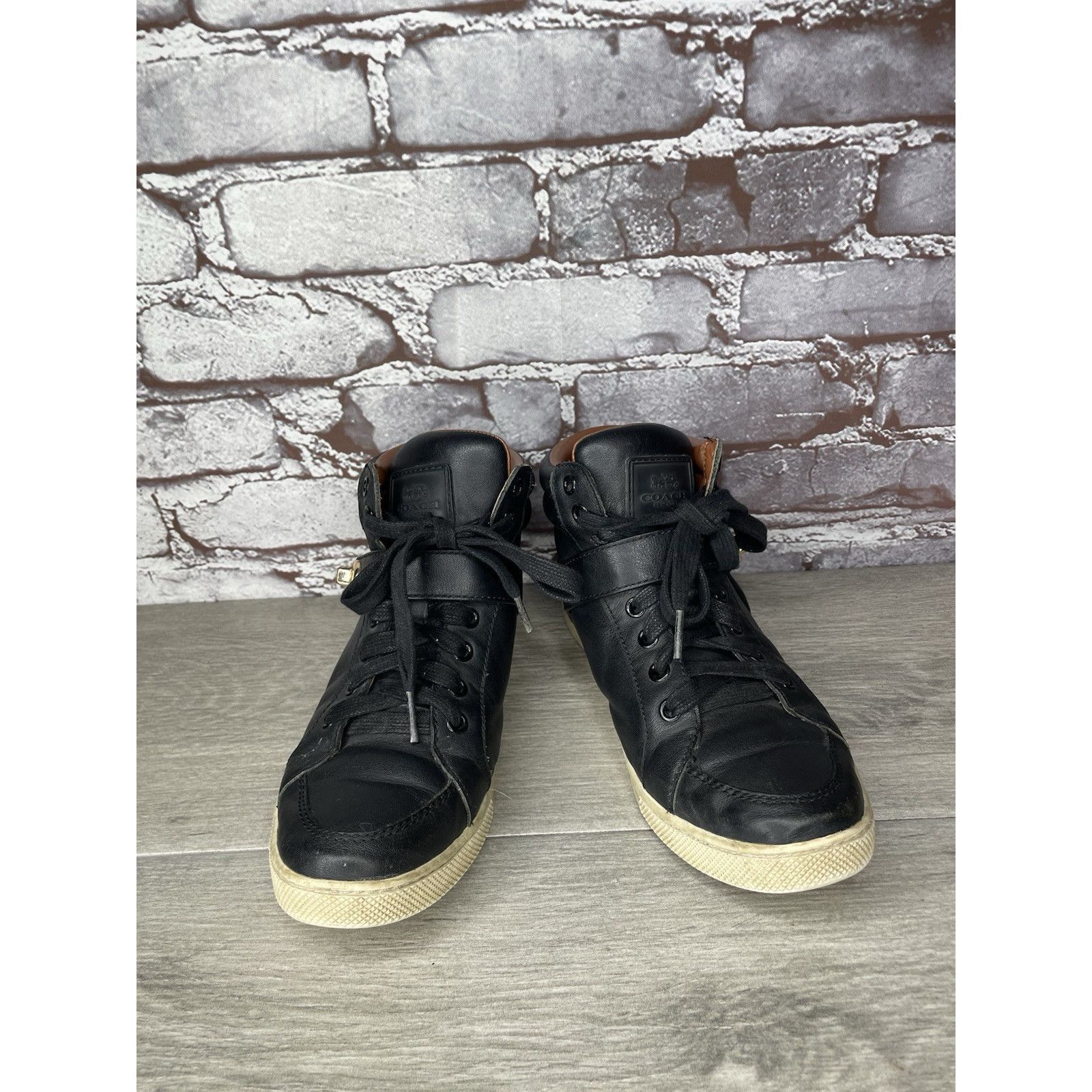 Coach COACH Pembroke Nappa Black Leather Hi-Top Turnlock Sneakers Size US 7.5 / IT 37.5 - 13 Thumbnail