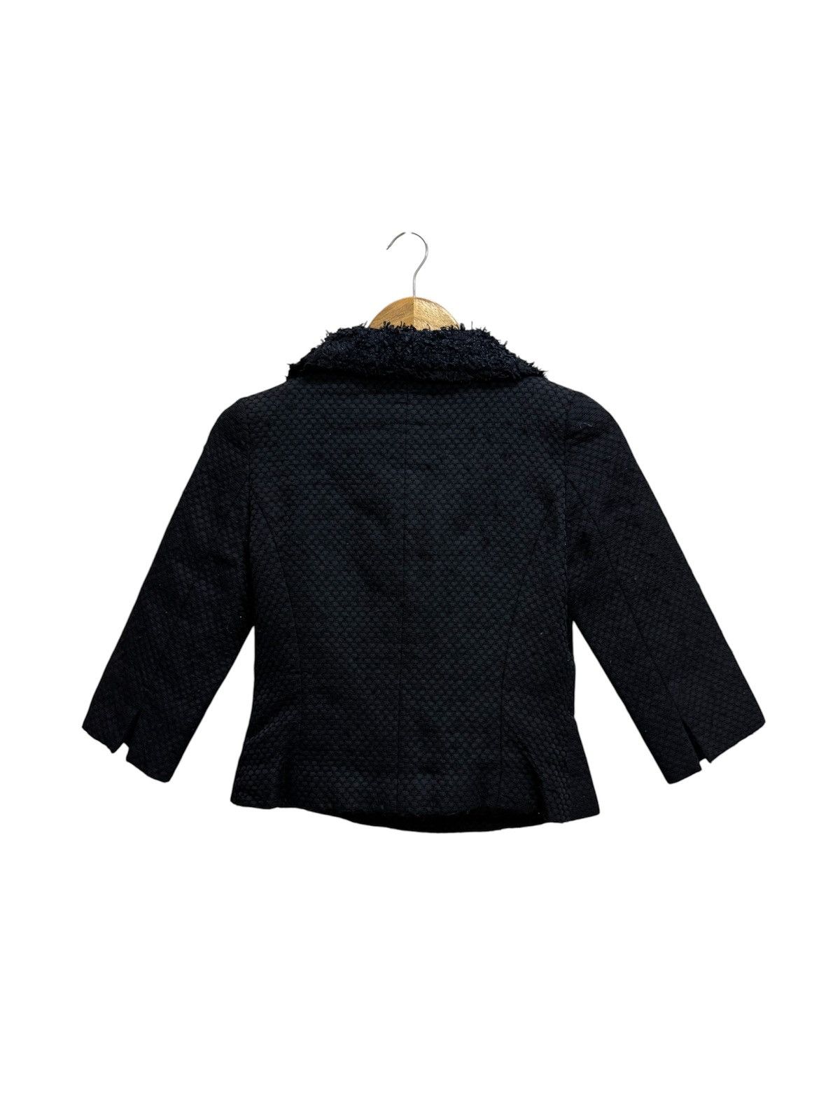 Balmain BALMAIN BLACK TEXTURED JACKET FUR COLLAR THREE QUARTER SLEVE Size XS / US 0-2 / IT 36-38 - 2 Thumbnail