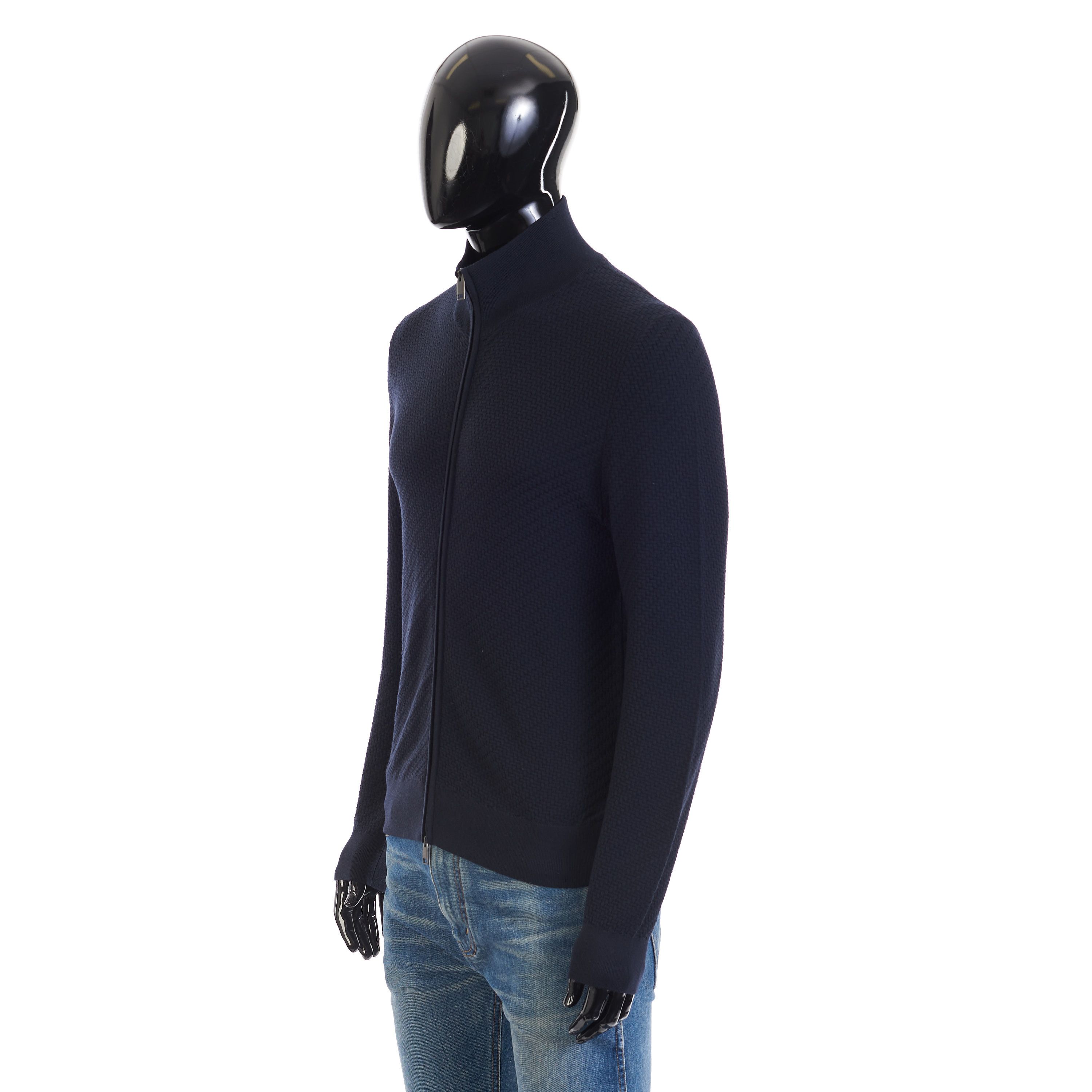 Brioni Navy Blue Full Zup Up Sweater - Regimental Knit Motif Size US M / EU 48-50 / 2 - 3 Thumbnail