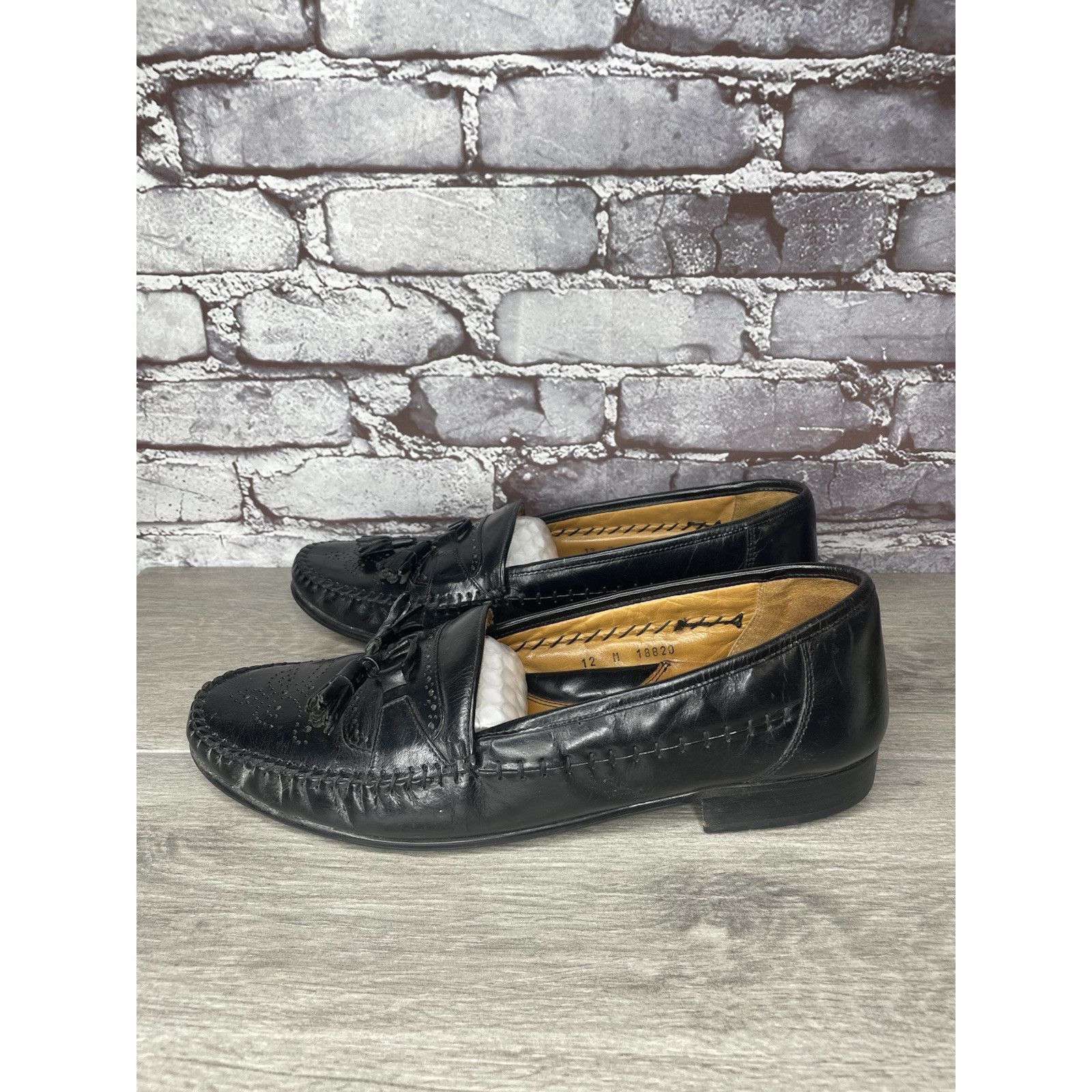 Other SAN REMO Black Leather Wingtip Tassel Loafers Dress Shoes Me Size US 12 / EU 45 - 14 Thumbnail