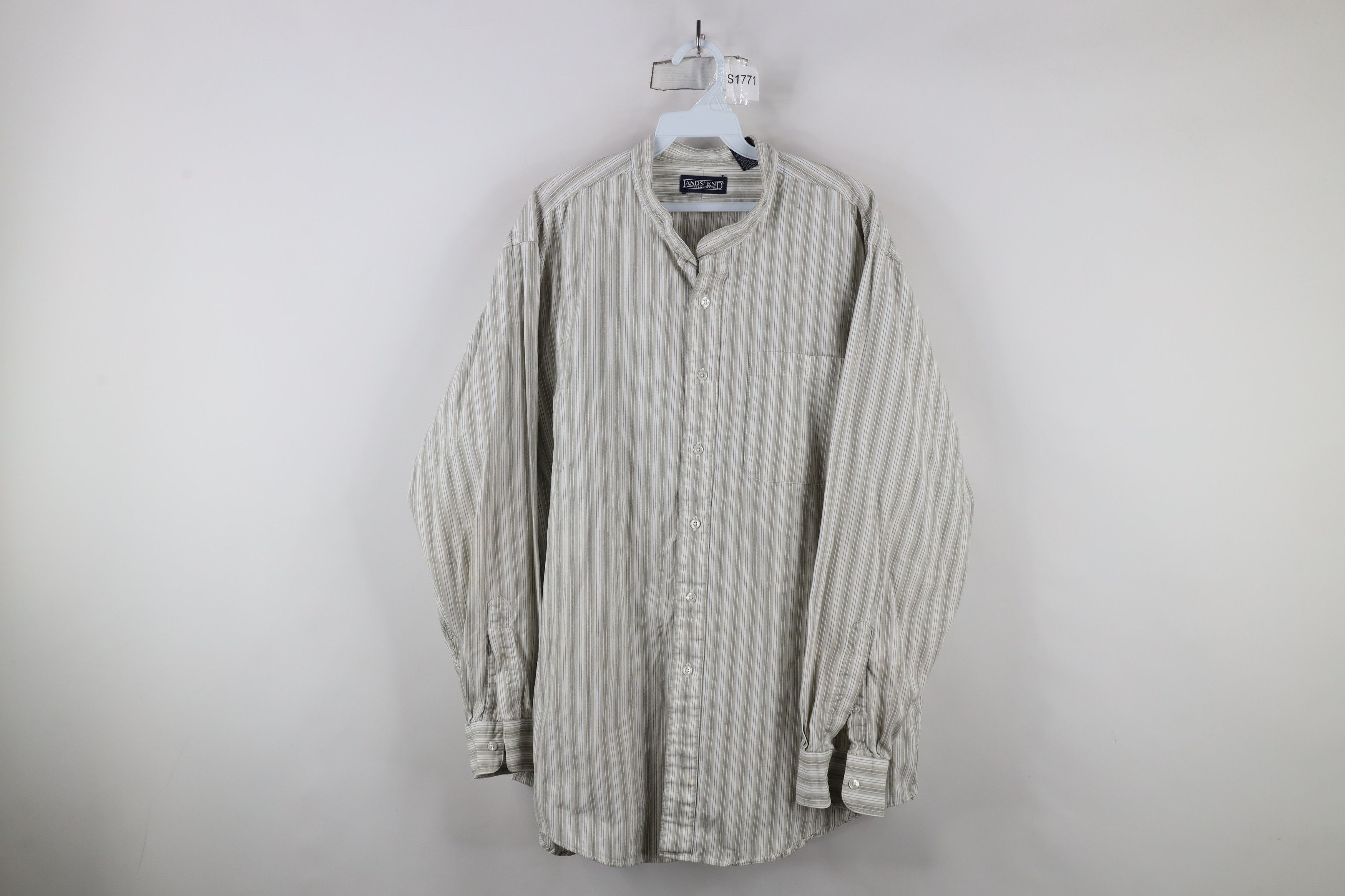Lands' End × Vintage Vintage 90s Lands End Band Collar Button Shirt Cotton Size US L / EU 52-54 / 3 - 1 Thumbnail