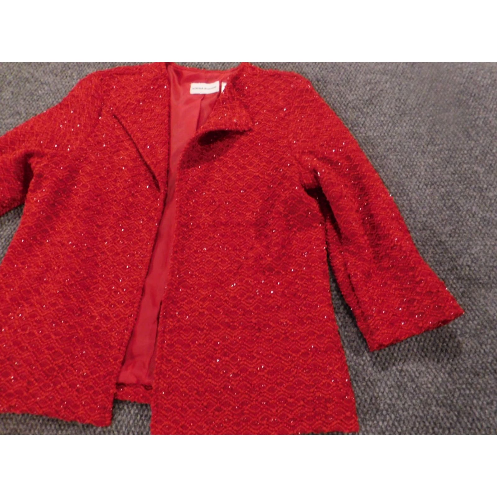 Vintage Alfred Dunner Womens Jacket 14 Red Solid Long Sleeve Knit Embroidered Stretch Mid-Length Regular Fall Spring Casual Designer Basic Jacket Mens? Size XL / US 12-14 / IT 48-50 - 2 Thumbnail