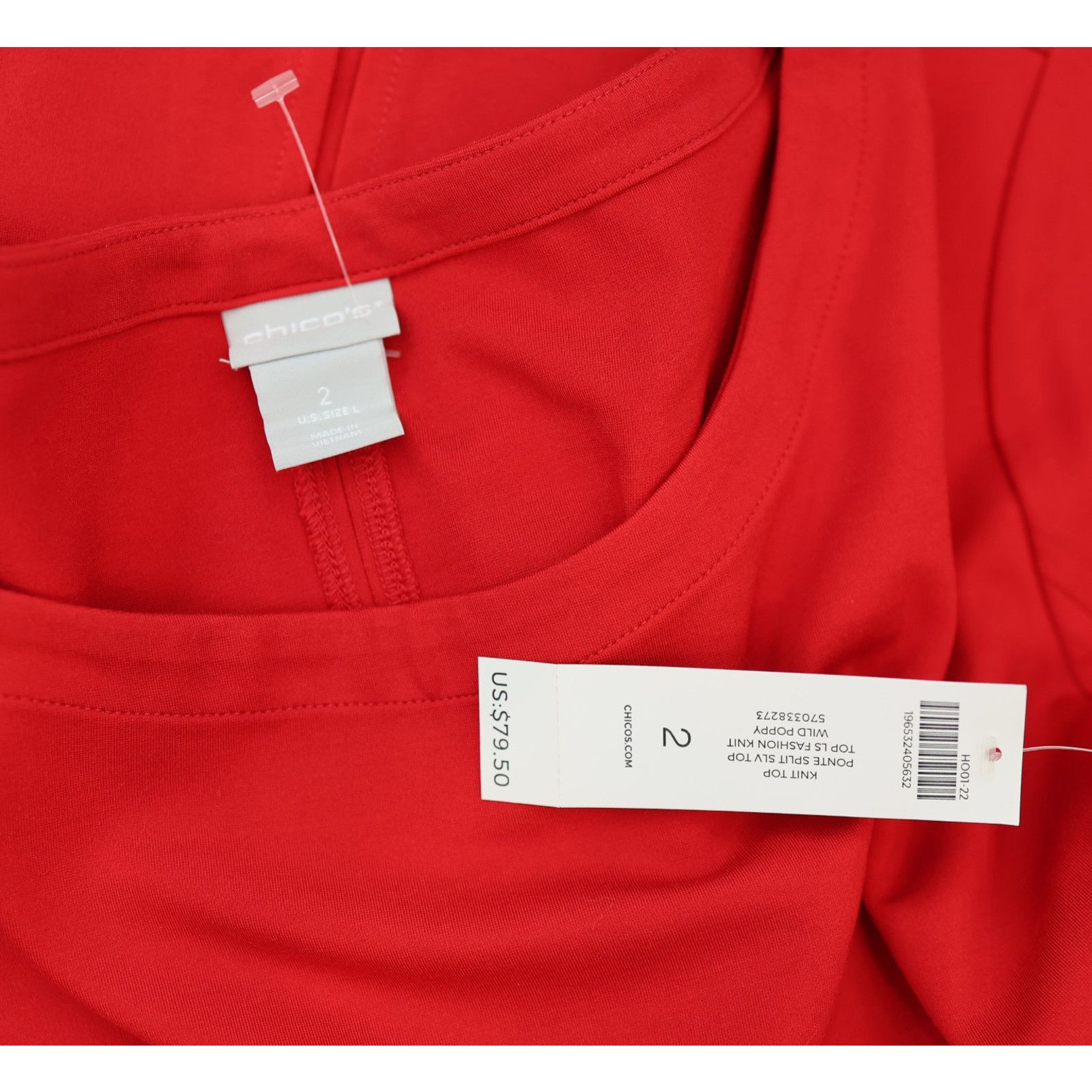 Chicos NWT CHICO'S Red Ponte Split Sleeve Knit Top Size 2 L $79.50 Size L / US 10 / IT 46 - 5 Thumbnail