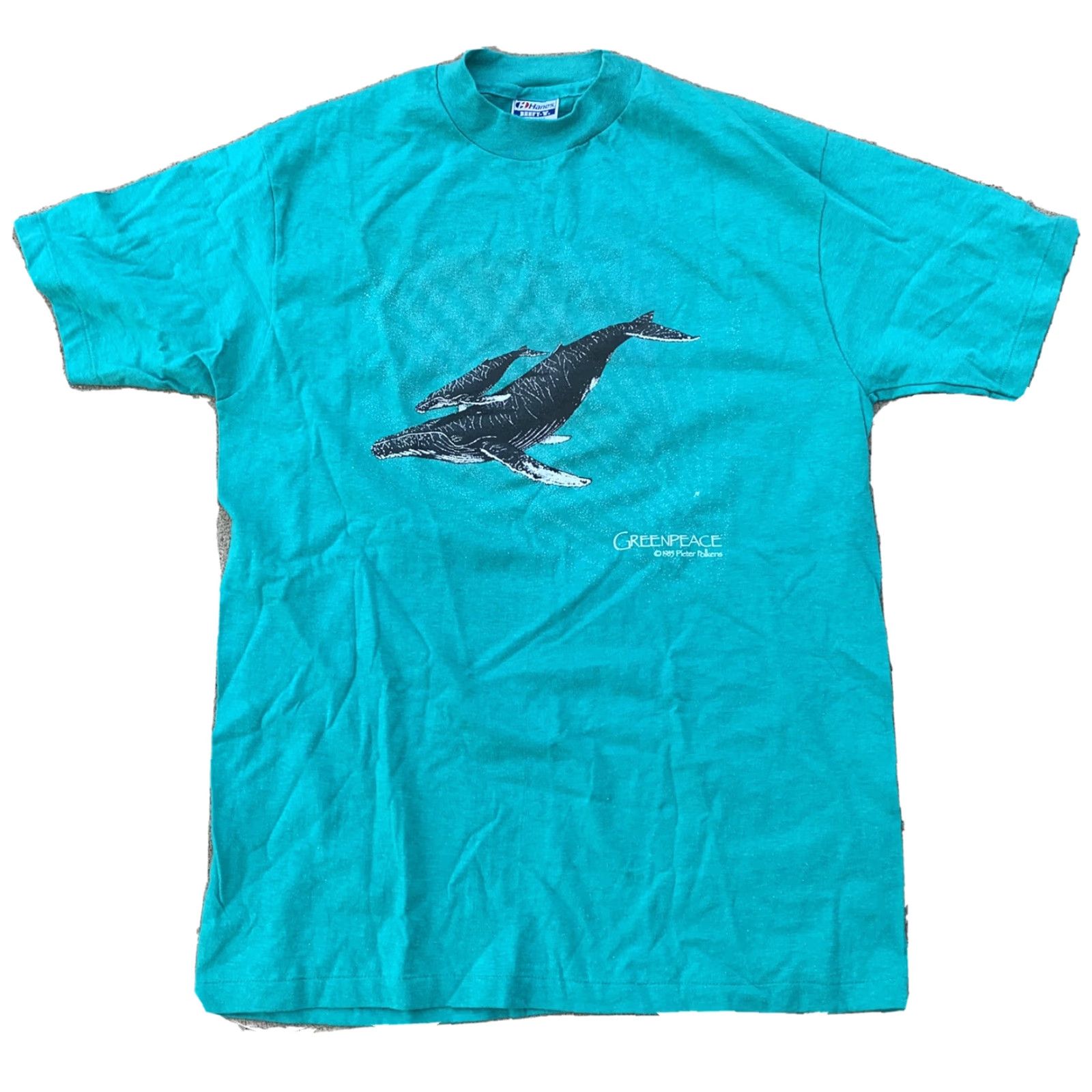 Hanes VINTAGE Greenpeace Humpback Whales T-Shirt Mens L 1980s Hanes 100% Cotton Graphic Tee See Pics Size US L / EU 52-54 / 3 - 2 Thumbnail