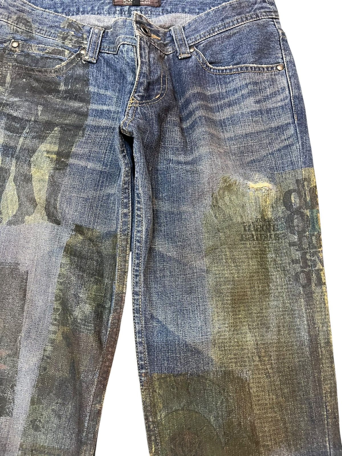 5351 POUR LES HOMMES Vintage 5351 Pour Les Homme Flare Waxed Printed Work Denim Size US 29 - 4 Thumbnail