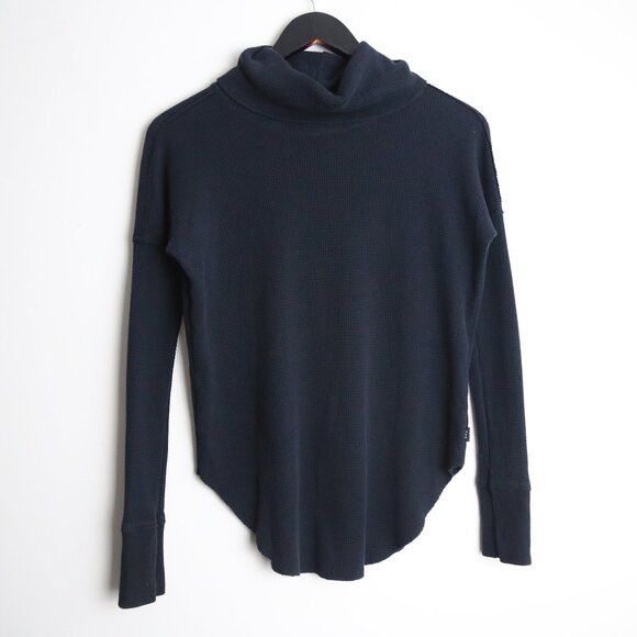Aritzia Tna Thermal Cowl Neck Black Waffle Knit Long-sleeve Shirt Size XXS / US 00 / IT 34 - 1 Thumbnail