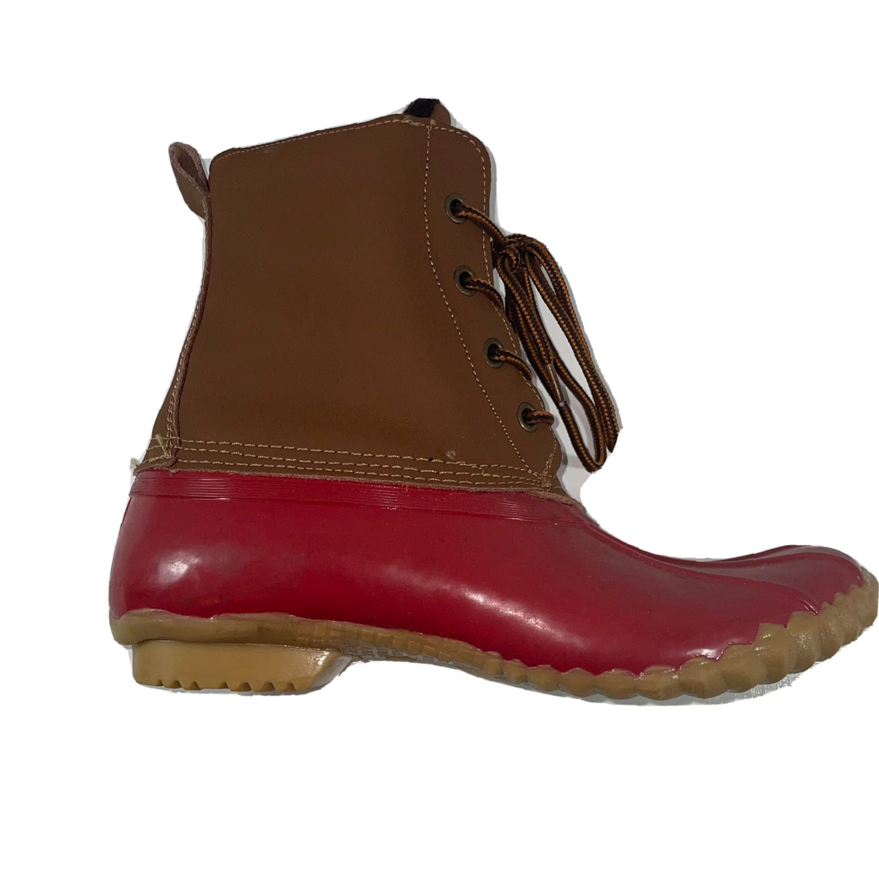 Vintage Western Chief Women’s Four Eye Duck Boots Red Brown Lace Up Sz 8 Waterproof All Season Mid-Calf - 2016 Pre Owned Boots Mens? Size US 8 / IT 38 - 2 Thumbnail