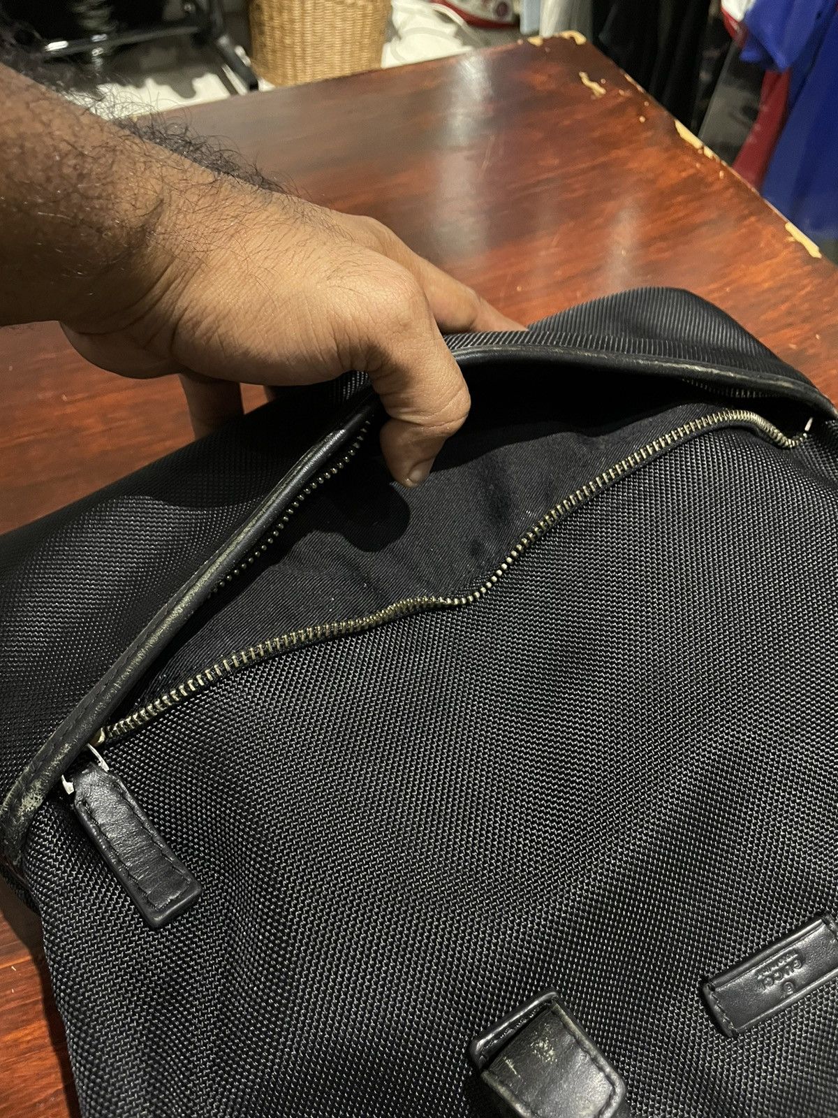GUCCI BLACK FABRIC TOTE BAG WITH LEATHER HANDLES