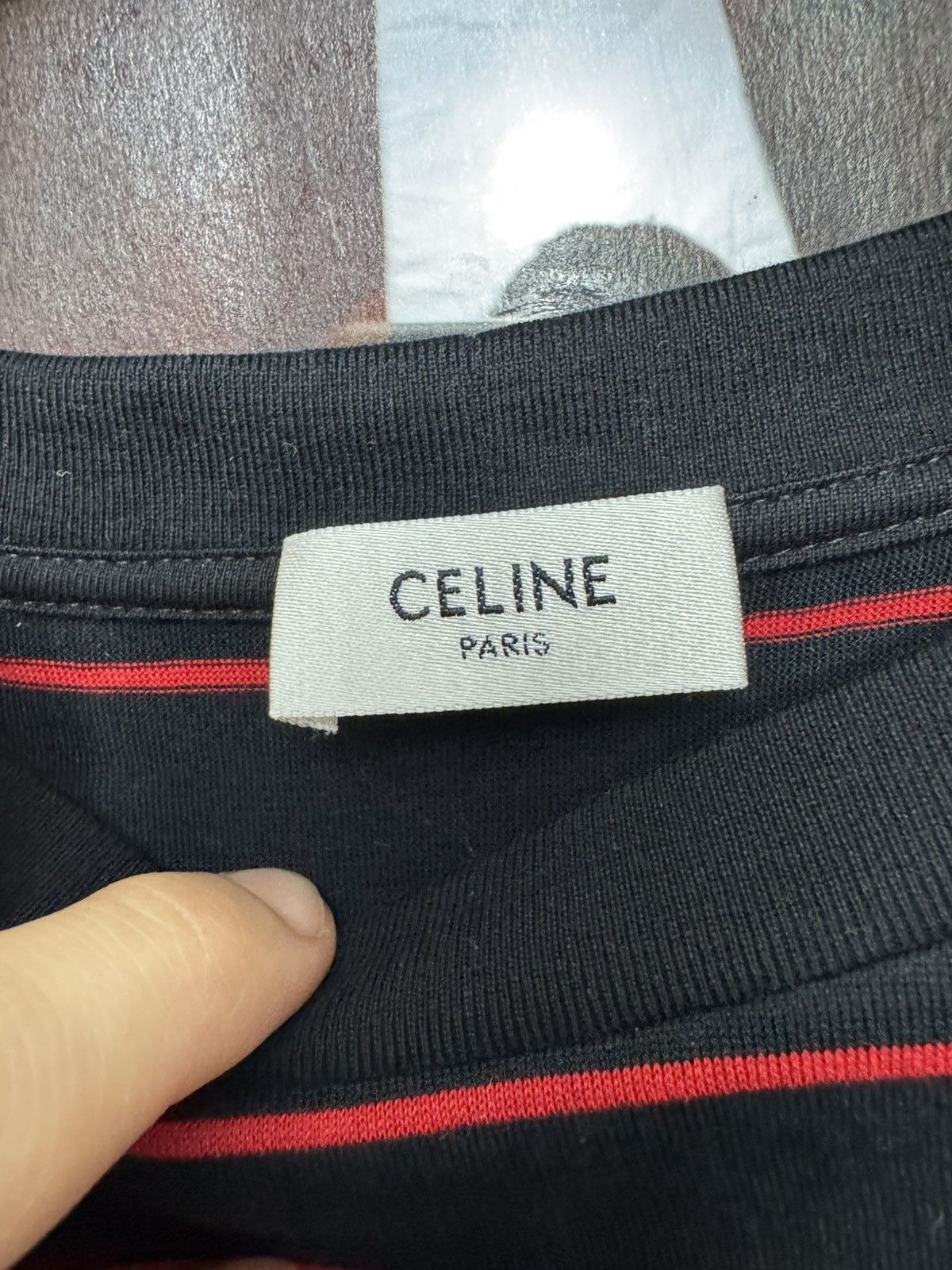 Celine Celine Triomphe Mini Logo Designer Stripes Black Red Tee Size US M / EU 48-50 / 2 - 3 Thumbnail