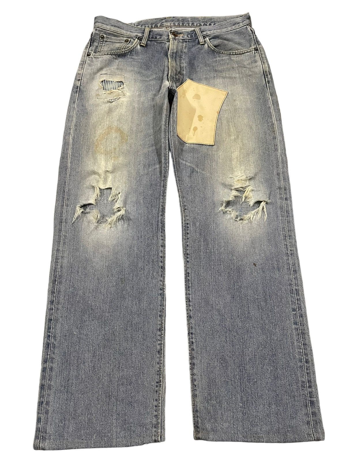 Edwin Vintage Edwin Blue Wash Distressed Patchwork Style Jeans Size US 34 / EU 50 - 1 Thumbnail