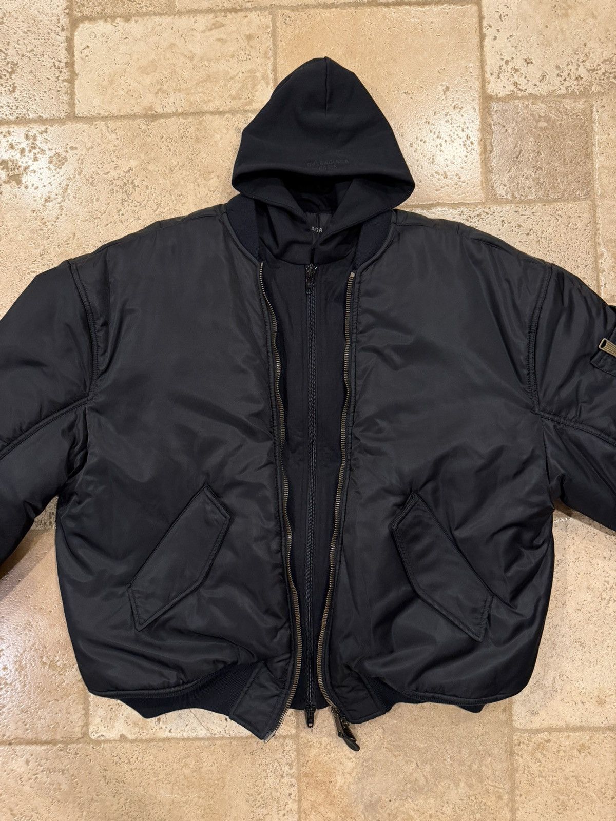 Balenciaga Balenciaga SS23 Demna All In Hoodie / Nylon Bomber Jacket Size US XL / EU 56 / 4 - 9 Thumbnail