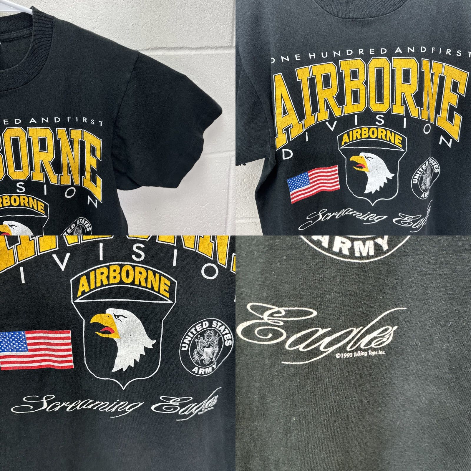 Fruit Of The Loom VINTAGE Airborne Division United States Screaming Eagle T-Shirt Adult M Black Cotton Crew Neck Graphics USA Army 90s Mens Size US M / EU 48-50 / 2 - 8 Thumbnail
