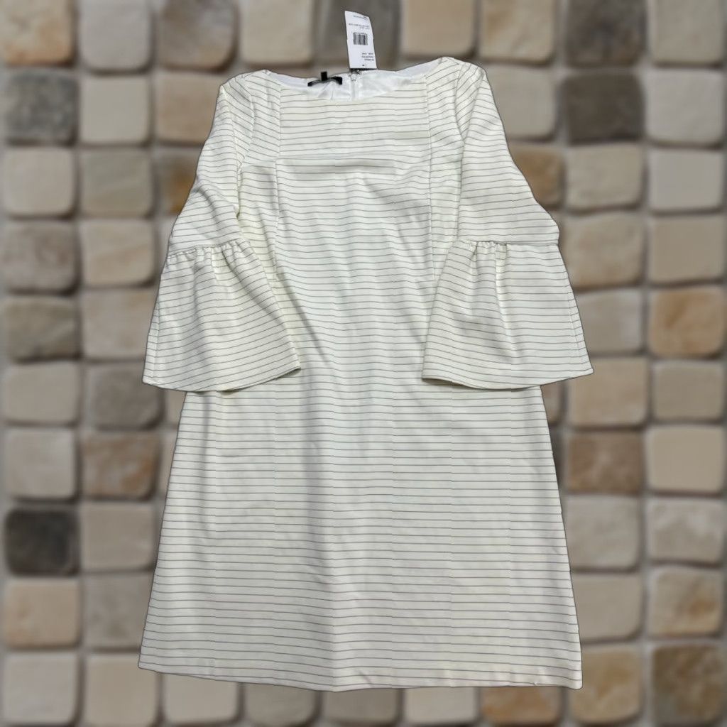 Vintage Lafayette 148 Dress Womens M Ivory Black Blouson Short Sleeve 3/4 Zip Round Neck Business Summer Spring Fall Womens Size M / US 6-8 / IT 42-44 - 1 Thumbnail