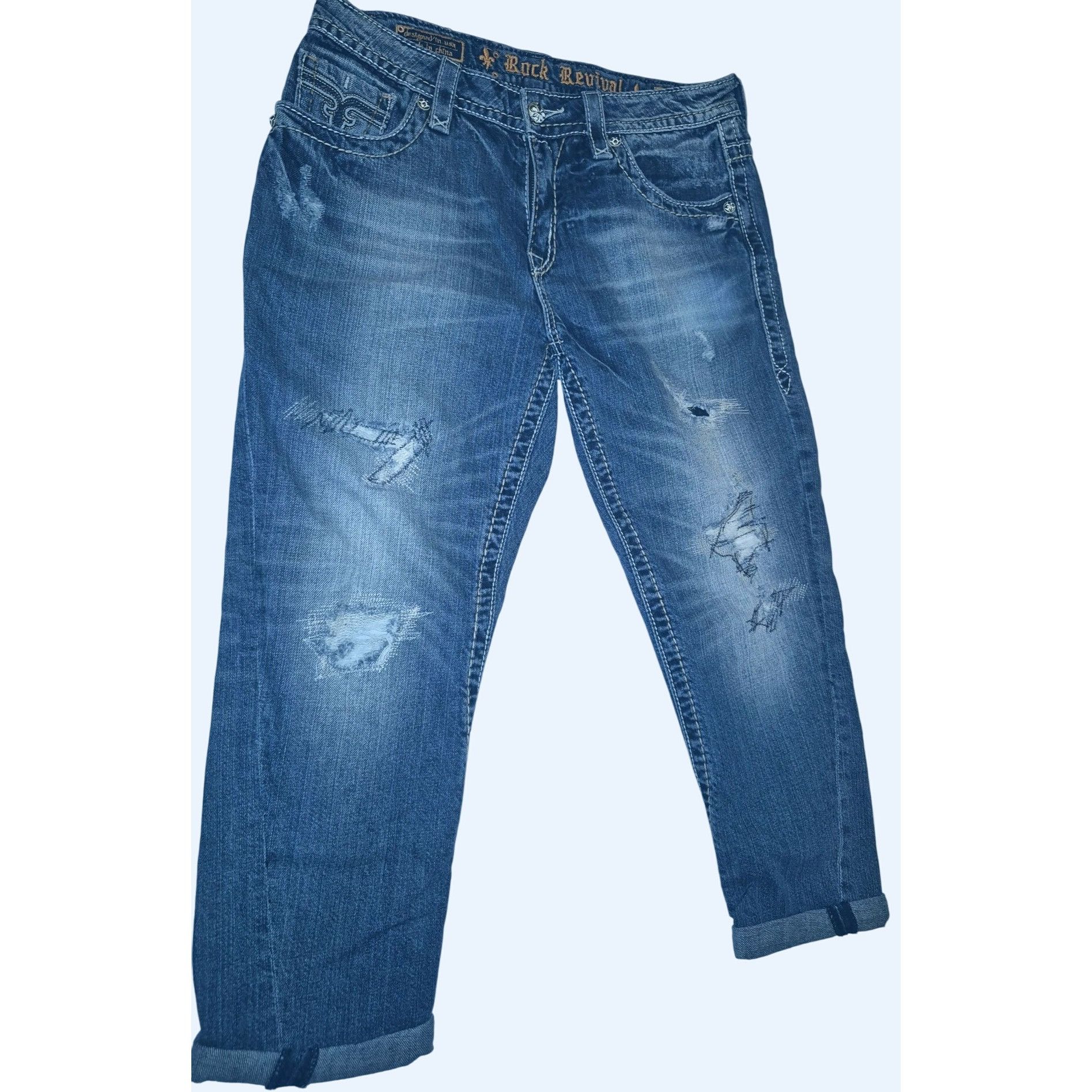 Rock Revival Rock Revival Distressed Relaxed Fit Jeans Size 10 Medium Was Size 32" / US 10 / IT 46 - 1 Thumbnail