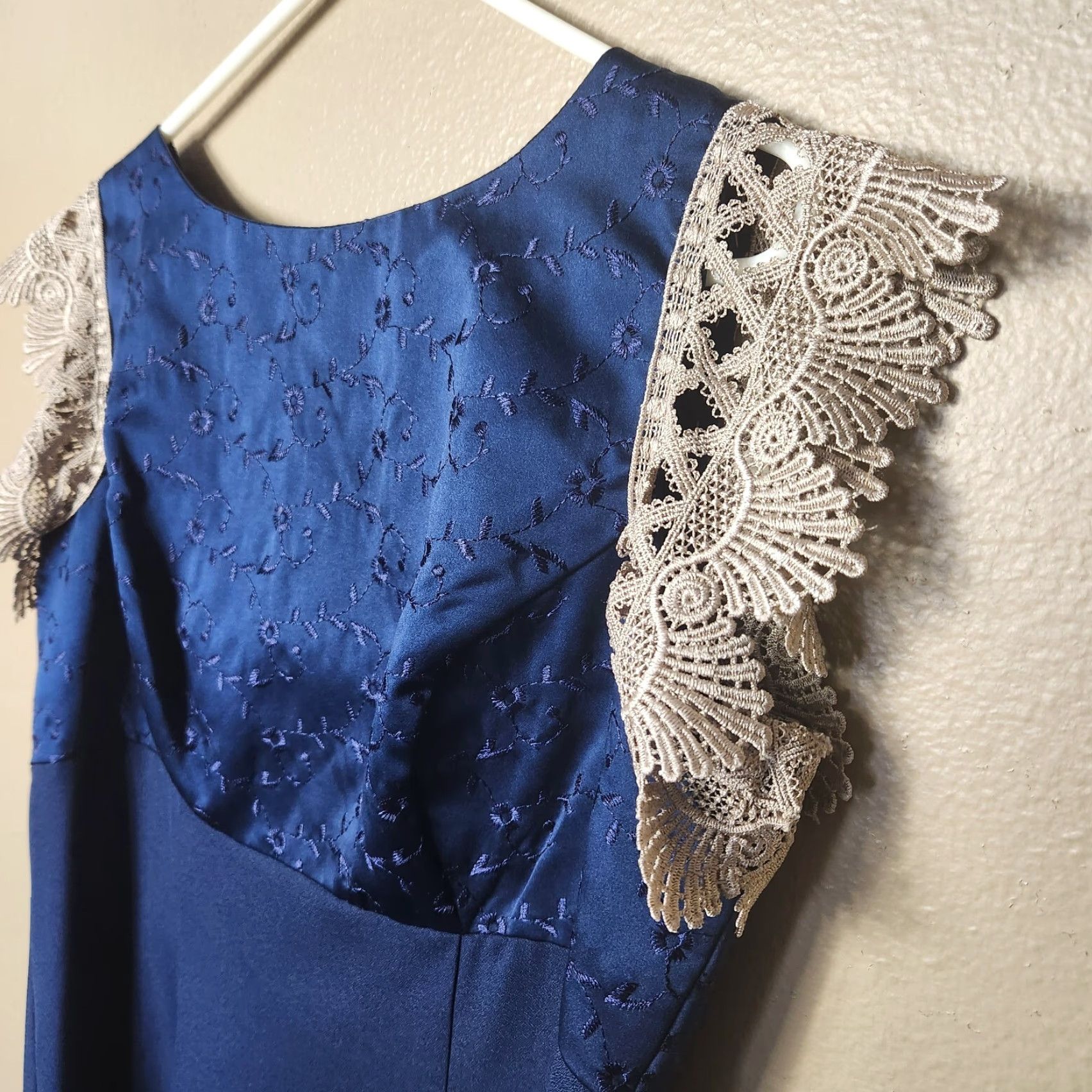 Vintage VINTAGE Von Bramlett Navy Embroidered Sleeveless Maxi Dress-Size 14 Ladies Maxi 90s Formal Blue Embroidered Womens Size XL / US 12-14 / IT 48-50 - 2 Thumbnail