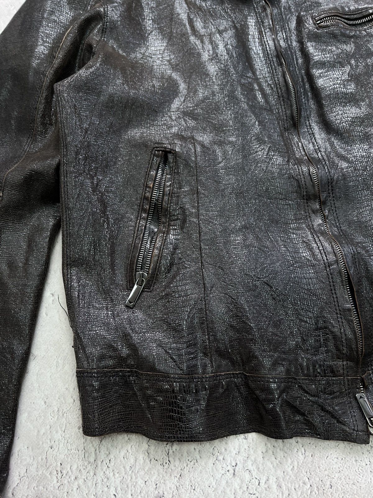 Emporio Armani × Giorgio Armani Vintage GIORGIO ARMANI BROWN LEATHER RACING IGUANA JACKET Size US M / EU 48-50 / 2 - 3 Thumbnail