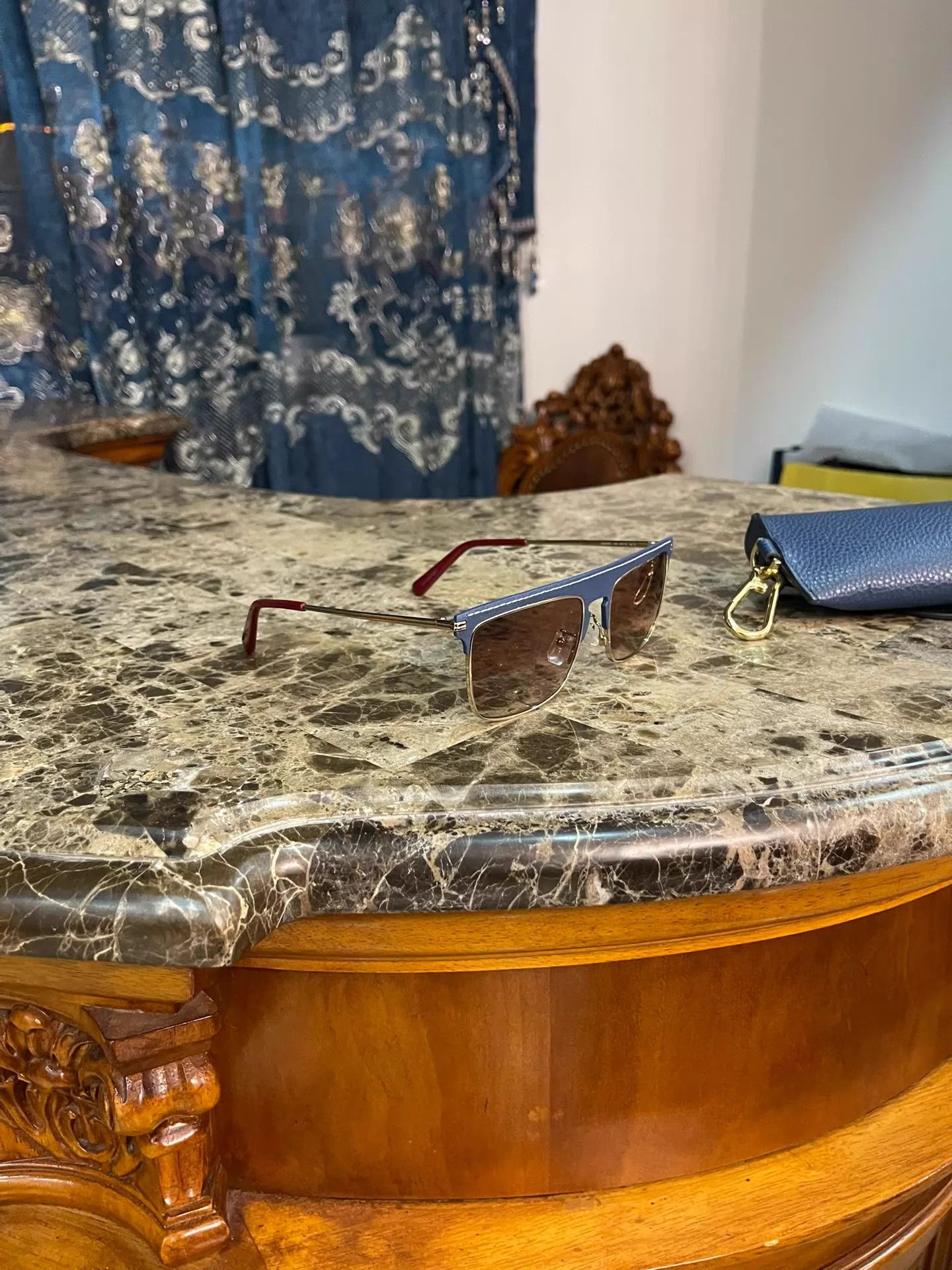 Loewe LOEWE Burgundy Lens Blue Leather Frame Sunglasses Size ONE SIZE - 3 Thumbnail