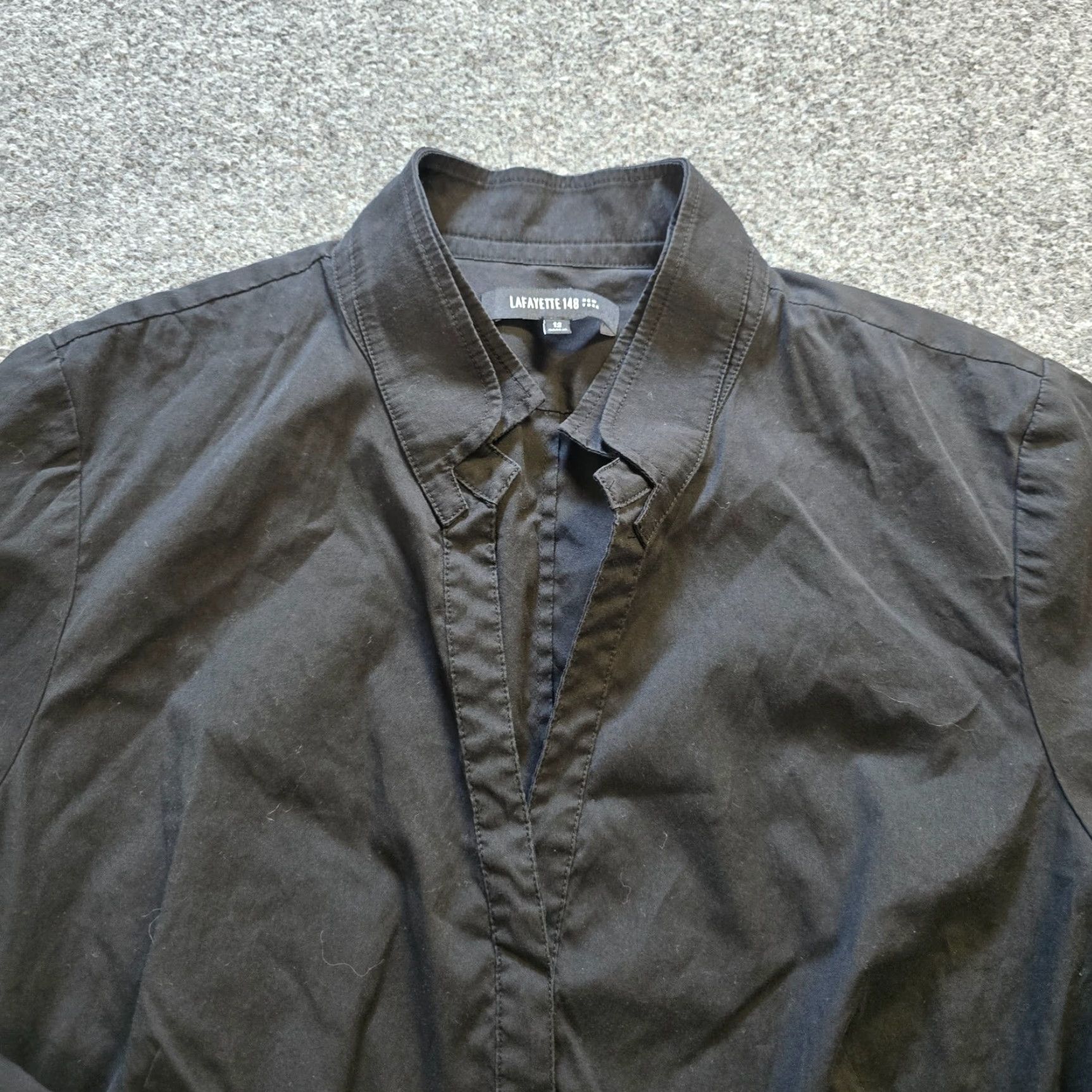 Vintage Lafayette 148 New York Top Womens 12 Black Button Up Long Sleeve Stretch Capsule Career Blouse Size XL / US 12-14 / IT 48-50 - 2 Thumbnail