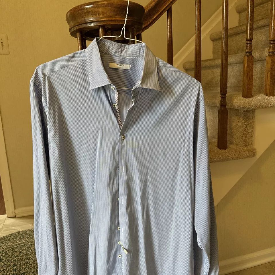 AGLINI Aglini fine 100% cotton shirt. Light blue pinstripe size 42 Size US M / EU 48-50 / 2 - 1 Thumbnail