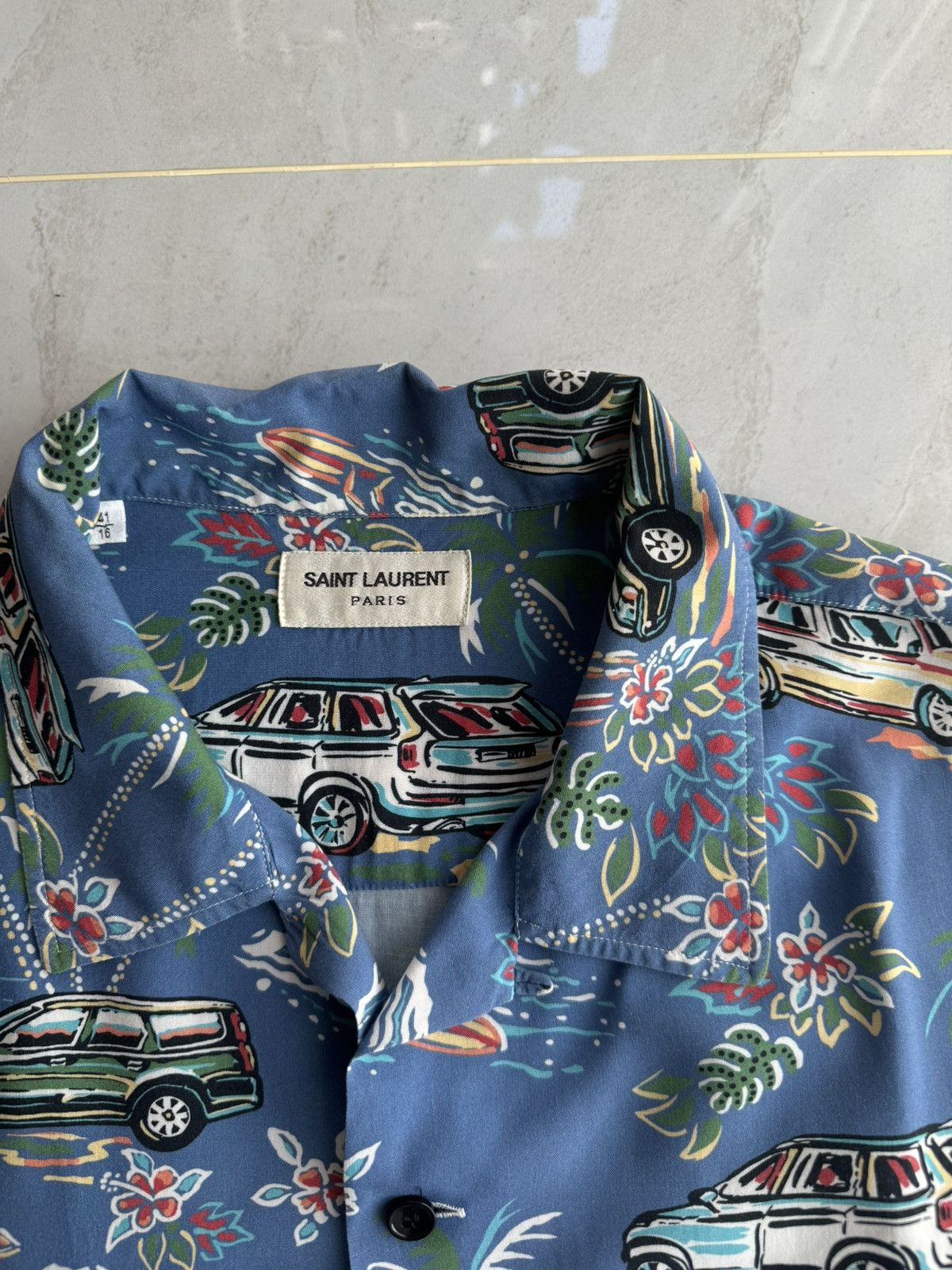 Saint Laurent Paris Saint Laurent Paris SS17 Hawaiian Blue Cuban Carprint Shirt Size US XL / EU 56 / 4 - 4 Thumbnail