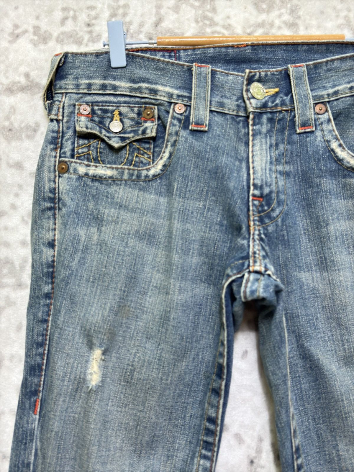 True Religion True Religion Joey Flare Denim Jeans Light Blue Distressed Size US 32 / EU 48 - 4 Thumbnail