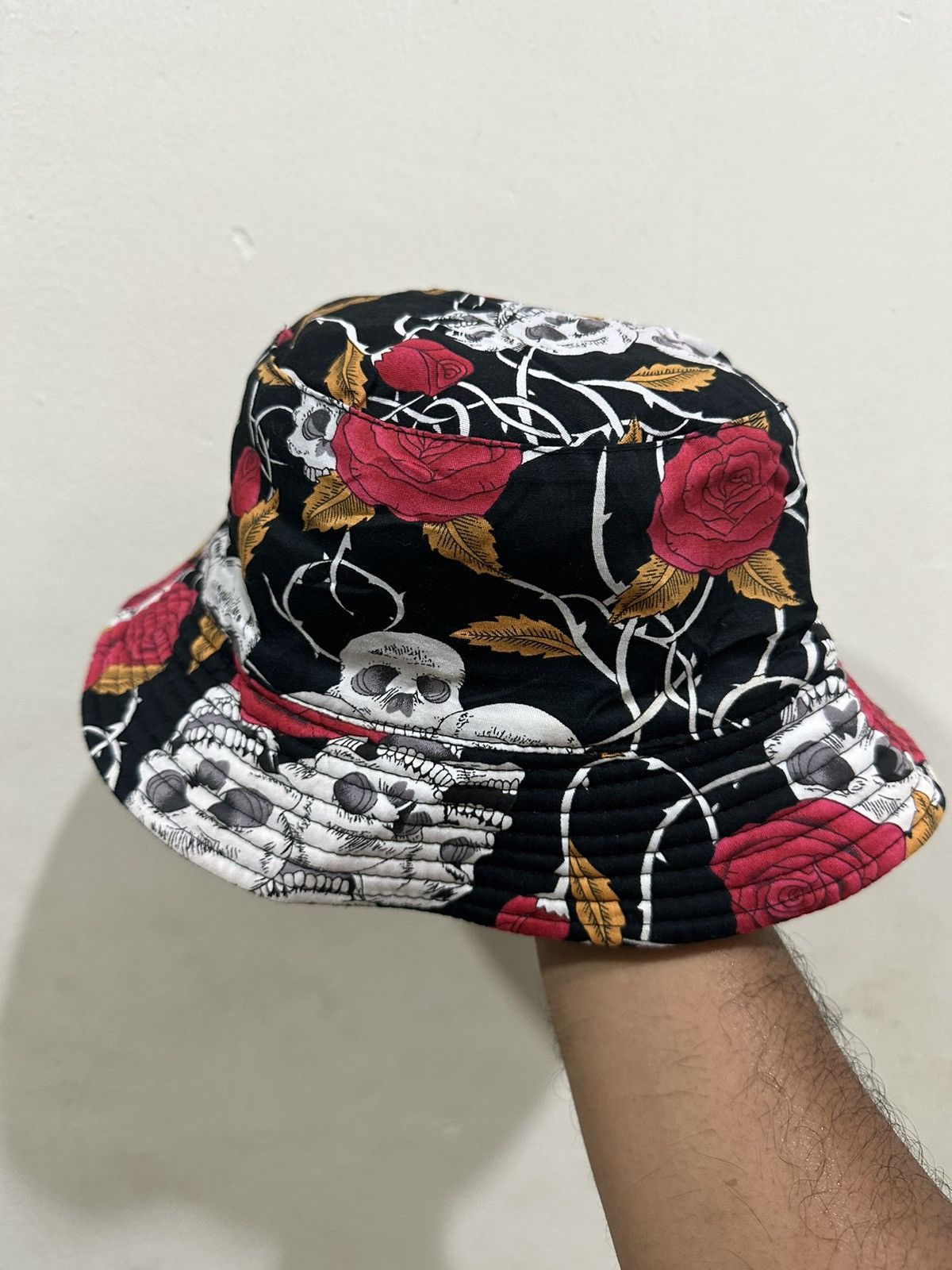 Vintage Skull Rose Off Work Reversible Hat Size ONE SIZE - 3 Thumbnail