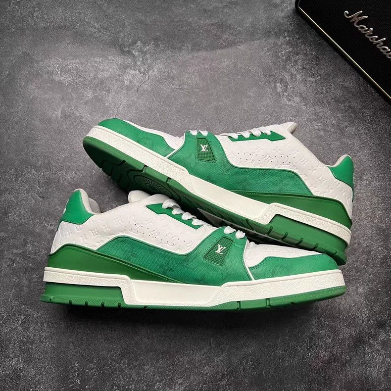 Louis Vuitton Louis Vuitton TRAINER White and Green Full Print Relief sh Size US 12 / EU 45 - 2 Thumbnail