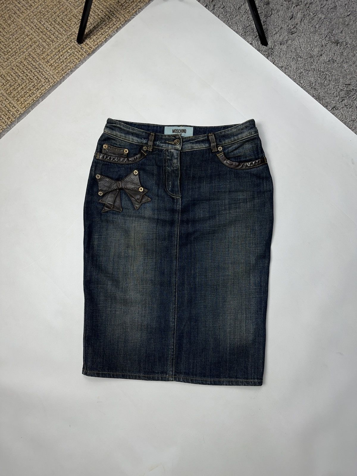 Moschino Rare Vintage Moschino Jeans Skirt with leather bow Y2K Size 28" / US 6 / IT 42 - 1 Thumbnail