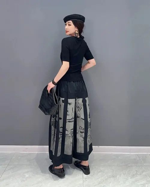 Ring Of Fire Print Wide Leg Pants Woman Korea 2023 Spring New Size 32" / US 10 / IT 46 - 1 Thumbnail