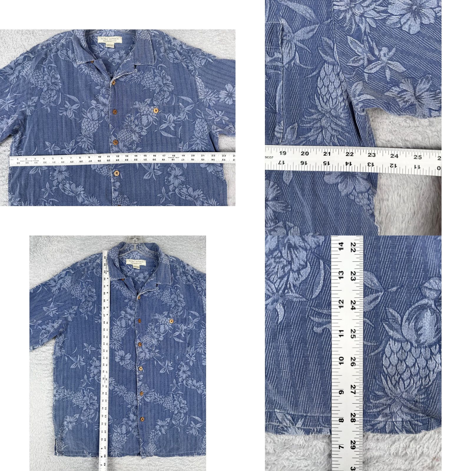 Vintage Island Republic Shirt Men Large Blue Floral Pineapple Silk Button Hawaiian Size US L / EU 52-54 / 3 - 8 Thumbnail