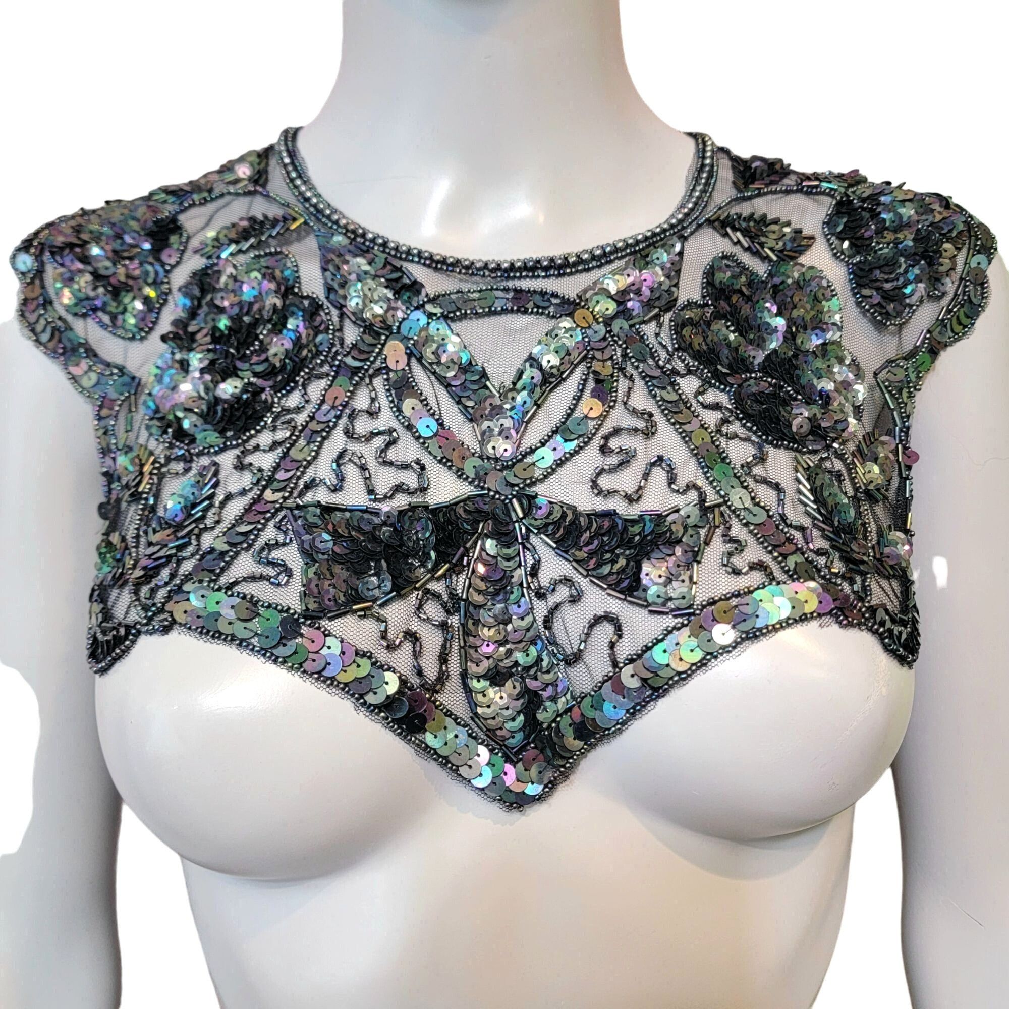 image of Vintage Shawl Collar Necklace Women Jewelry Iridescent Beads in Black