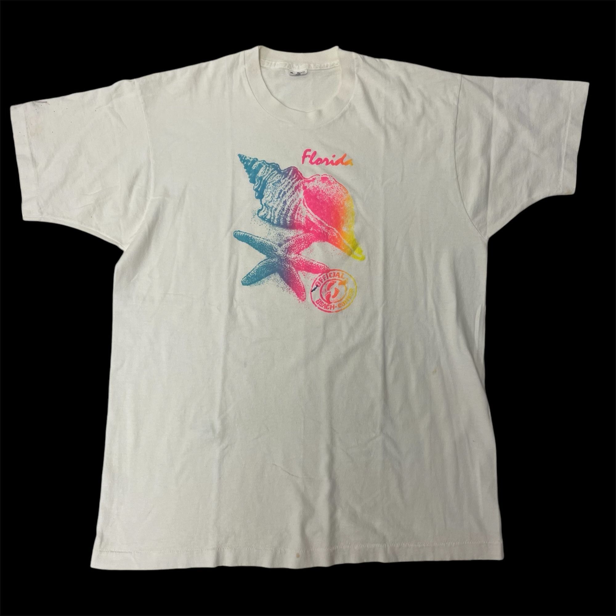 Fruit Of The Loom Vtg NEON Painted Florida SEA SHELLS Official Beachcomber Tee Size US XL / EU 56 / 4 - 1 Thumbnail