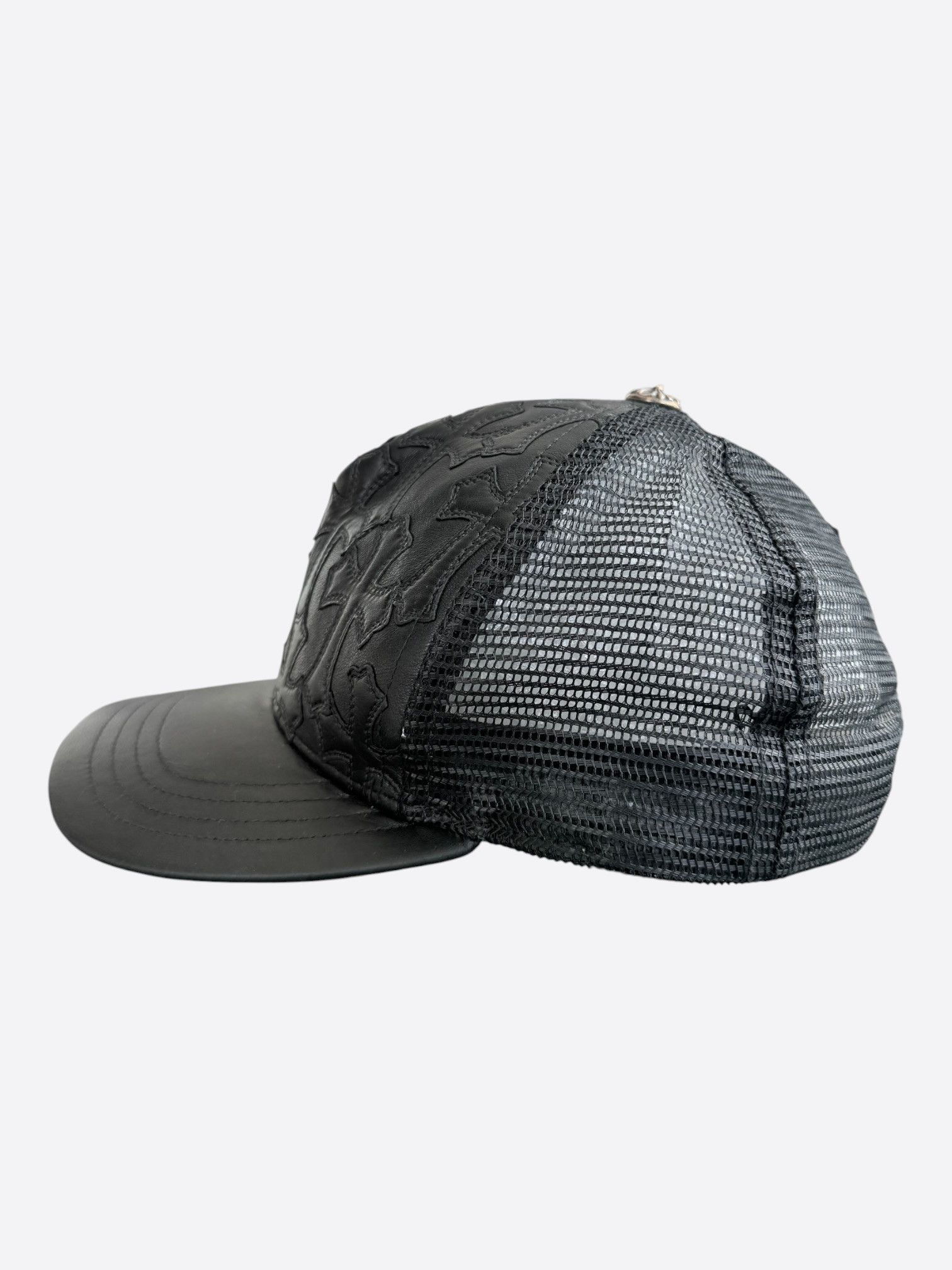 Chrome Hearts Chrome Hearts Black Leather Cemetery Cross Patch Trucker Hat Size ONE SIZE - 4 Thumbnail