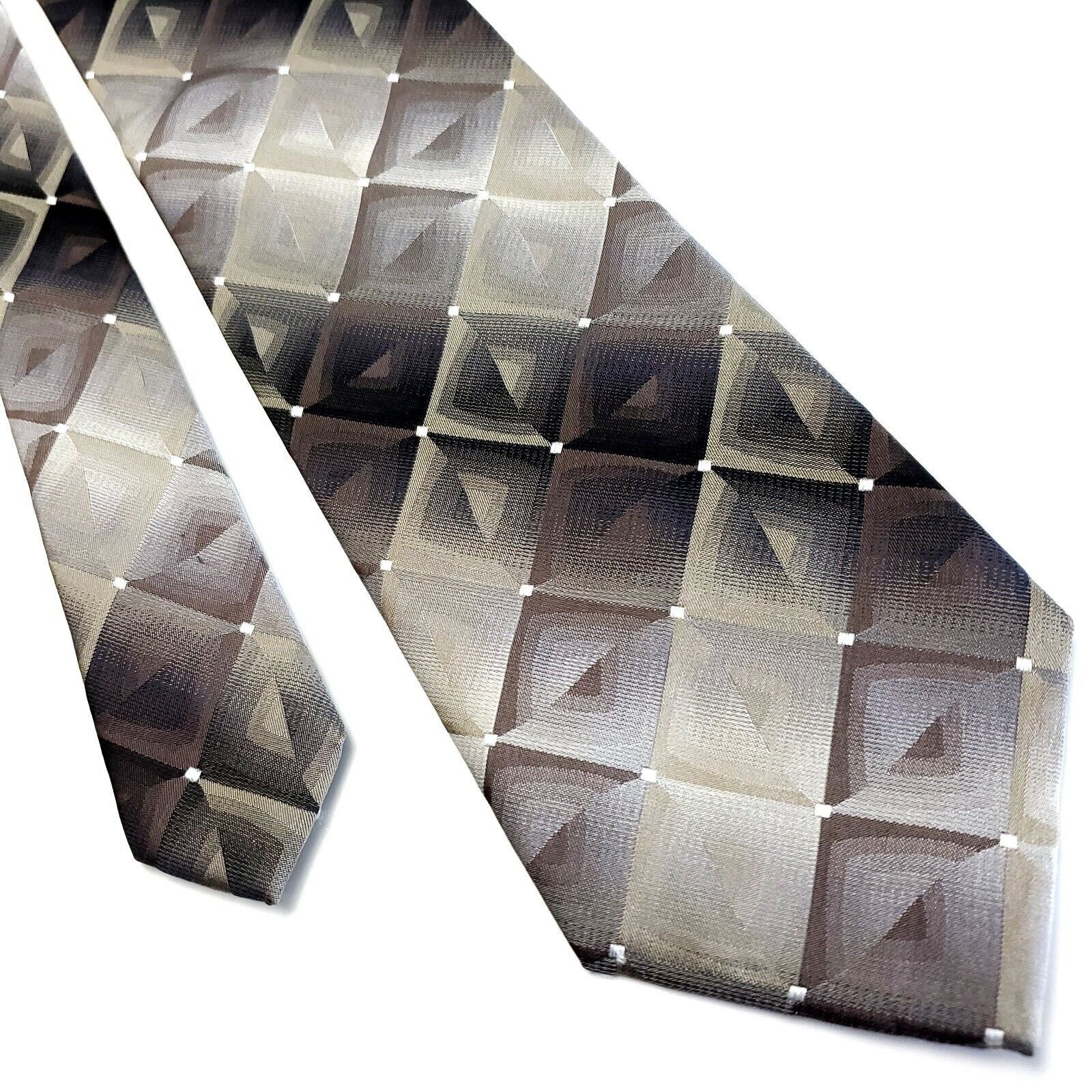 John Ashford John Ashford Brown Beige Silk Tie Woven Geometric Size ONE SIZE - 1 Thumbnail