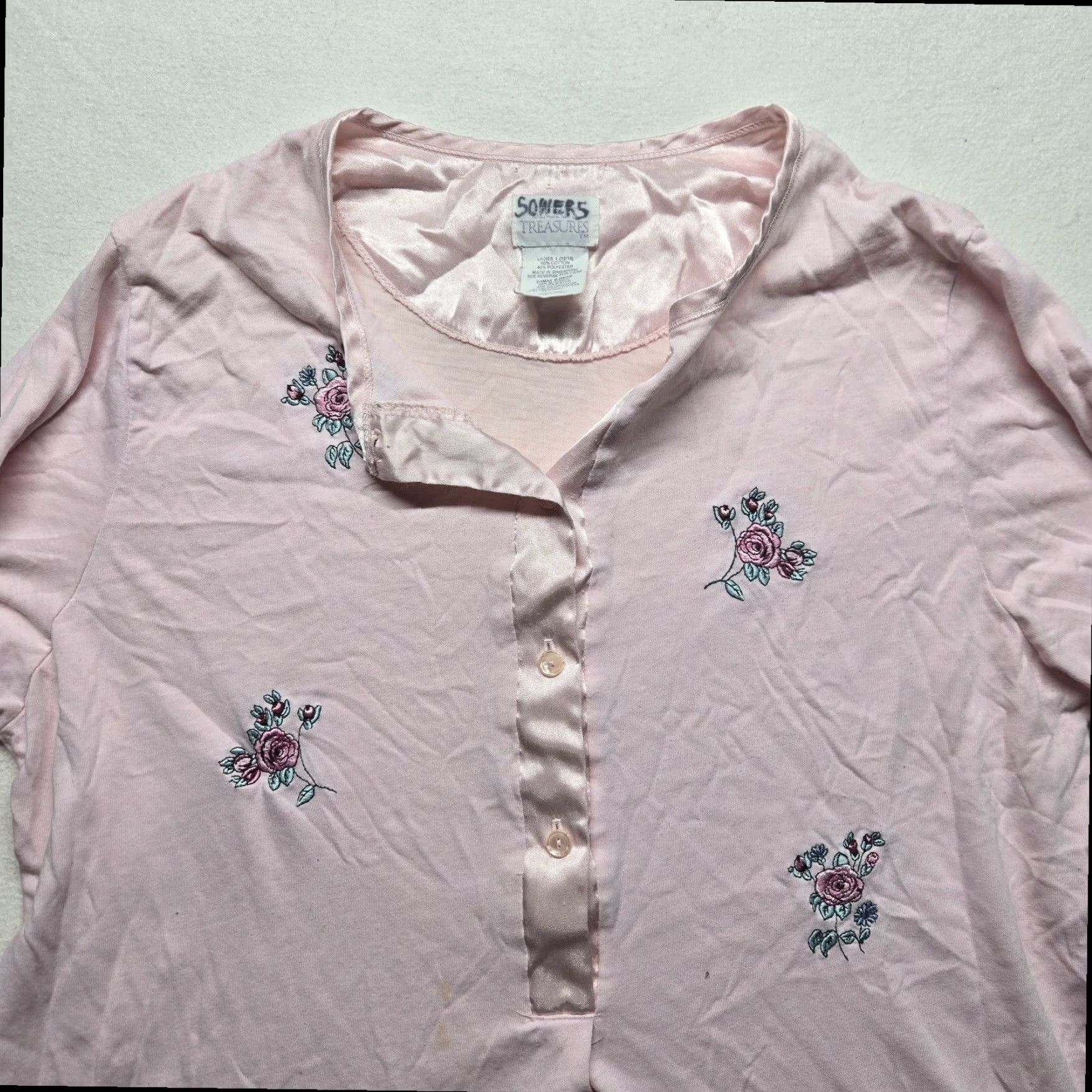 Vintage Secret Treasures Pink Long Sleeve Pajama Shirt Women's Large Size L / US 10 / IT 46 - 2 Thumbnail