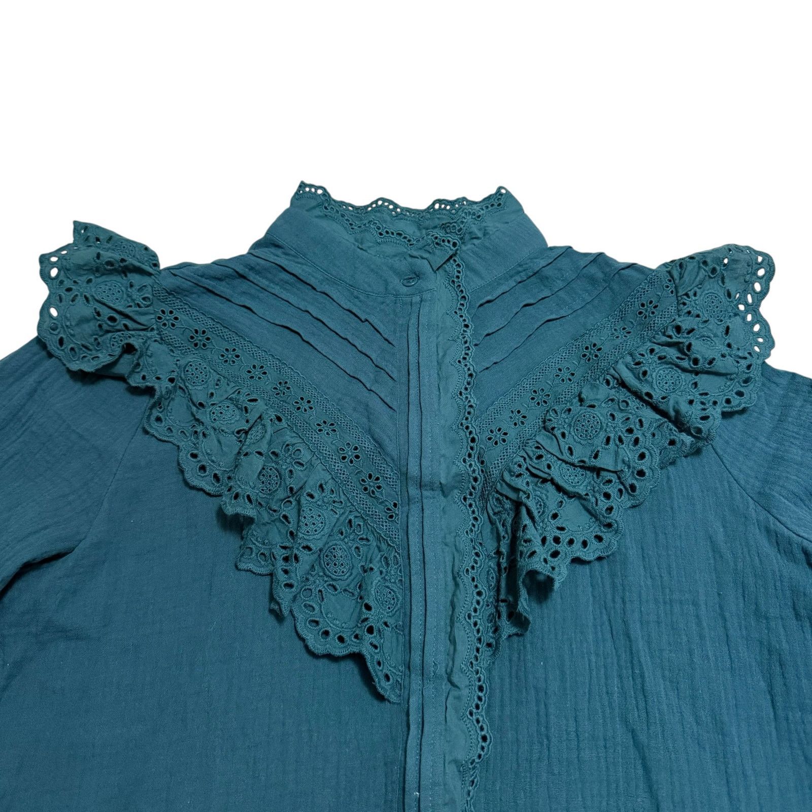 Other NEW Hyacinth House Tuckernuck Teal Eyelet Tatum Blouse Large Size L / US 10 / IT 46 - 11 Thumbnail